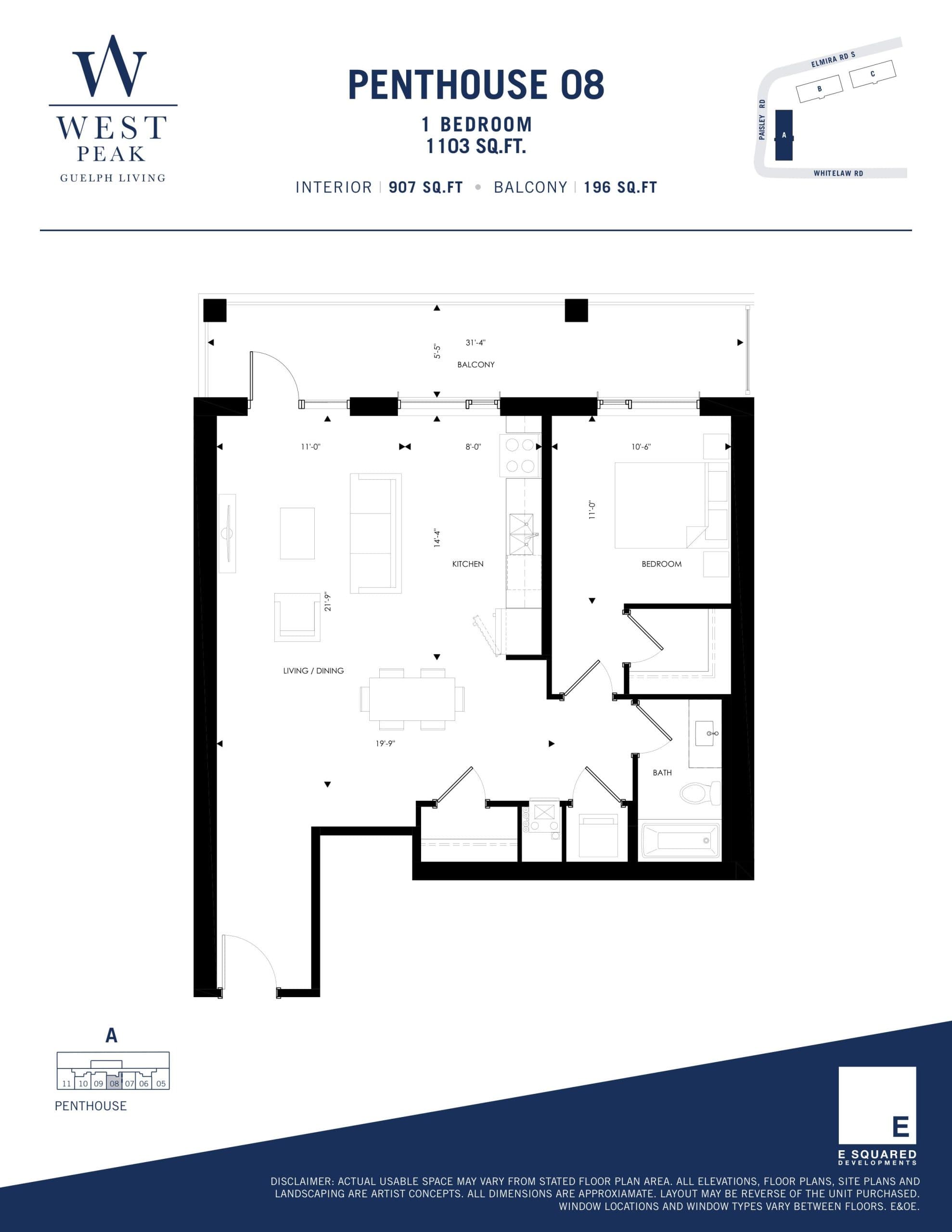 Penthouse 08 - Building A Floor Plan at West Peak Condos - 907 sq.ft