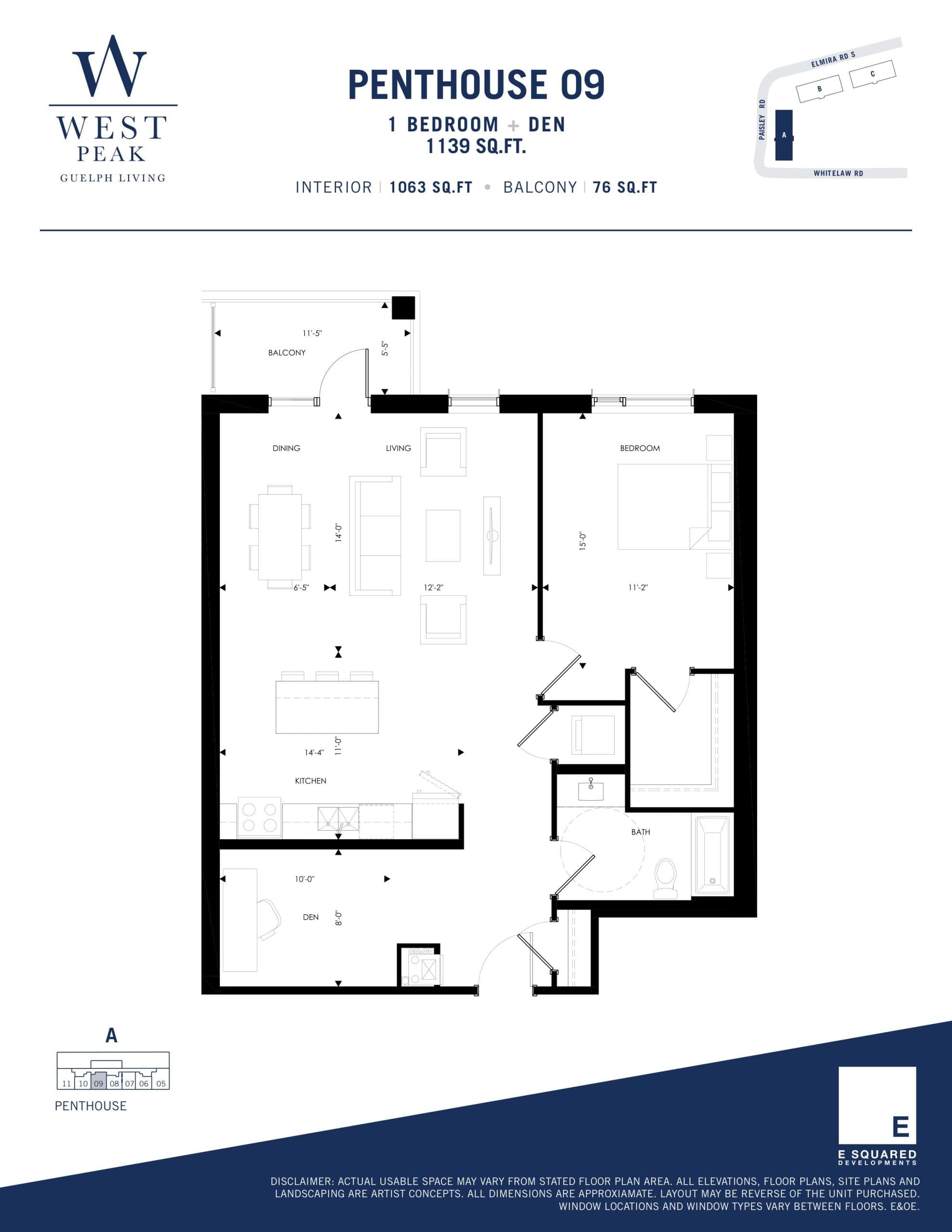 Penthouse 09 - Building A Floor Plan at West Peak Condos - 1063 sq.ft