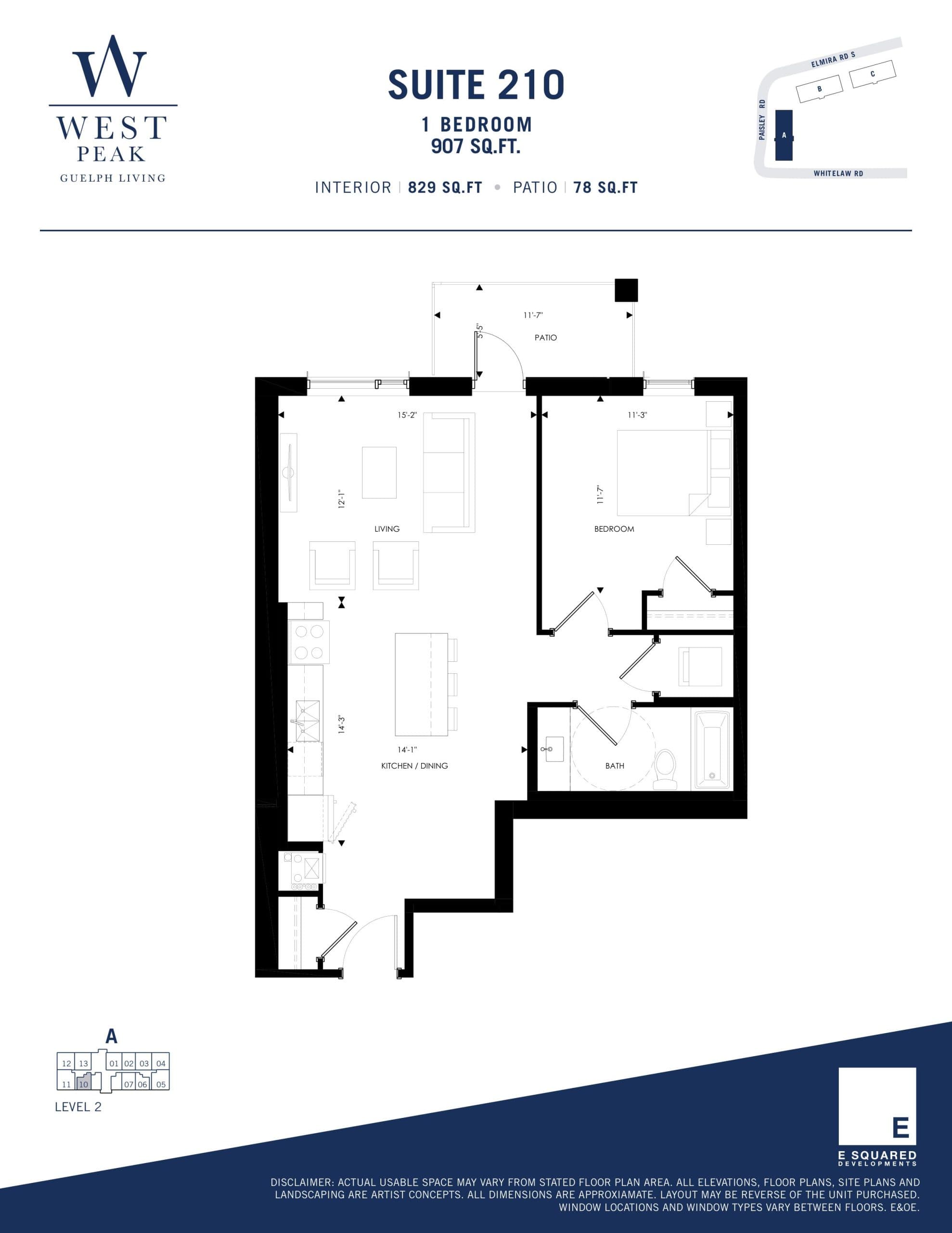 Suite 210 - Building A Floor Plan at West Peak Condos - 829 sq.ft