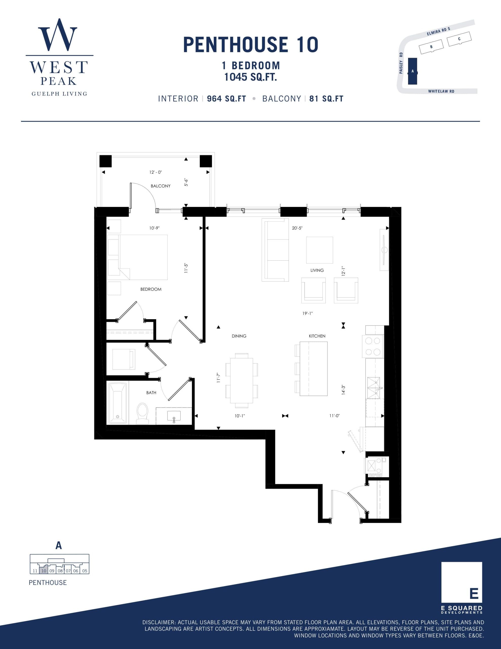 Penthouse 10 - Building A Floor Plan at West Peak Condos - 964 sq.ft