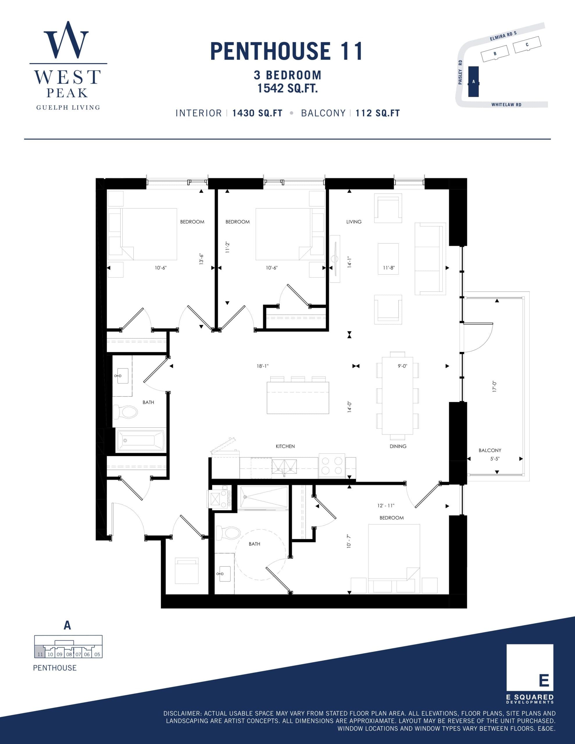 Penthouse 11 - Building A Floor Plan at West Peak Condos - 1430 sq.ft