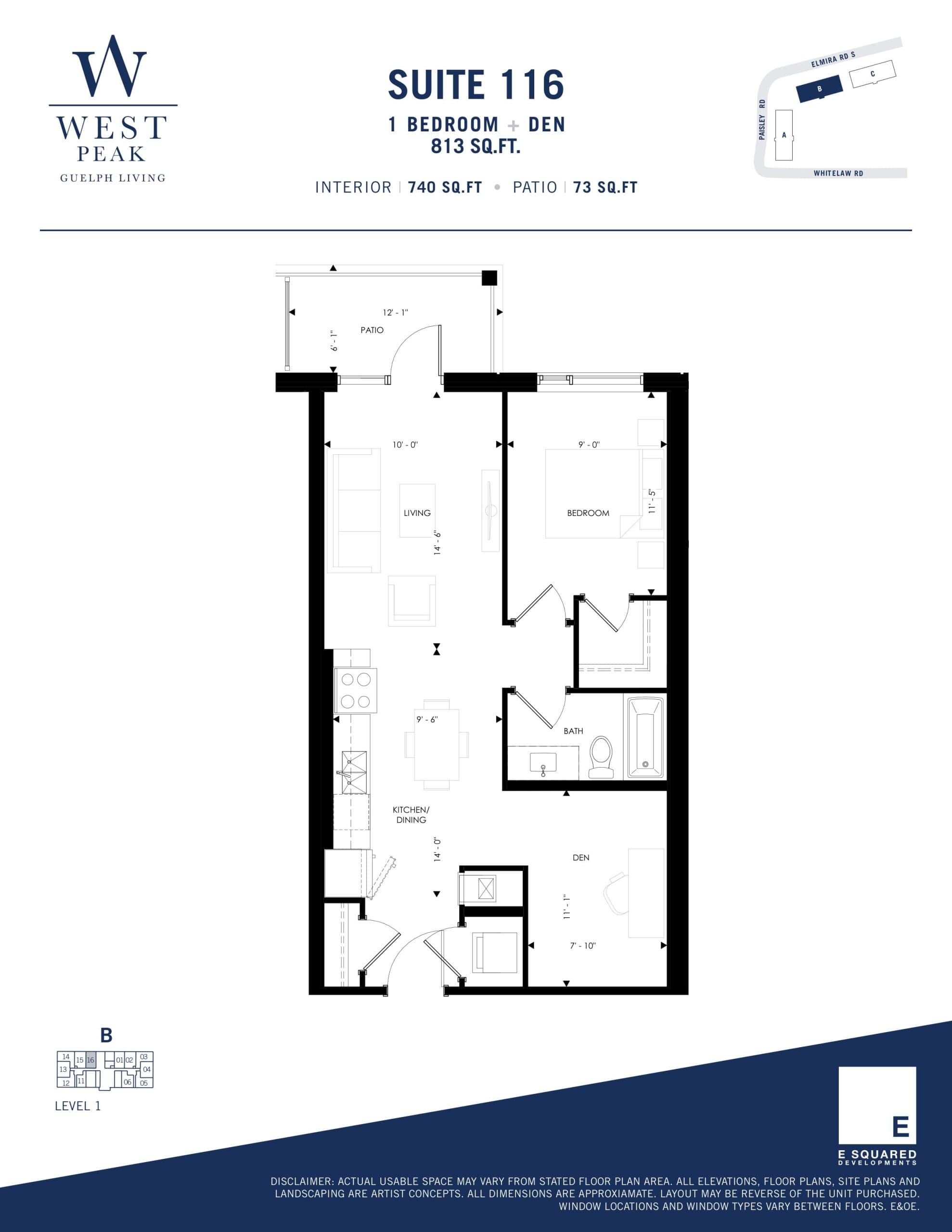 Suite 116 - Building B Floor Plan at West Peak Condos - 740 sq.ft