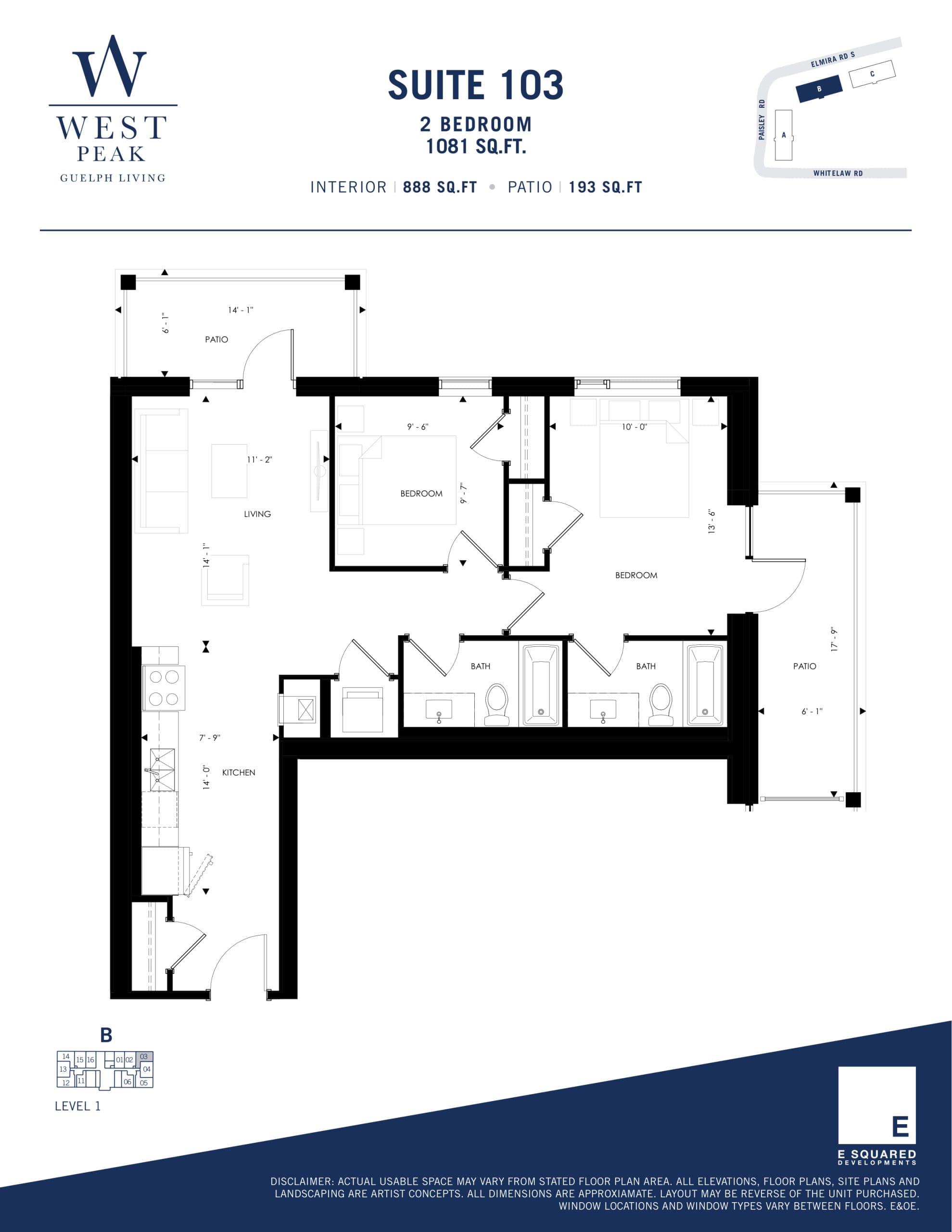 Suite 103 - Building B Floor Plan at West Peak Condos - 888 sq.ft