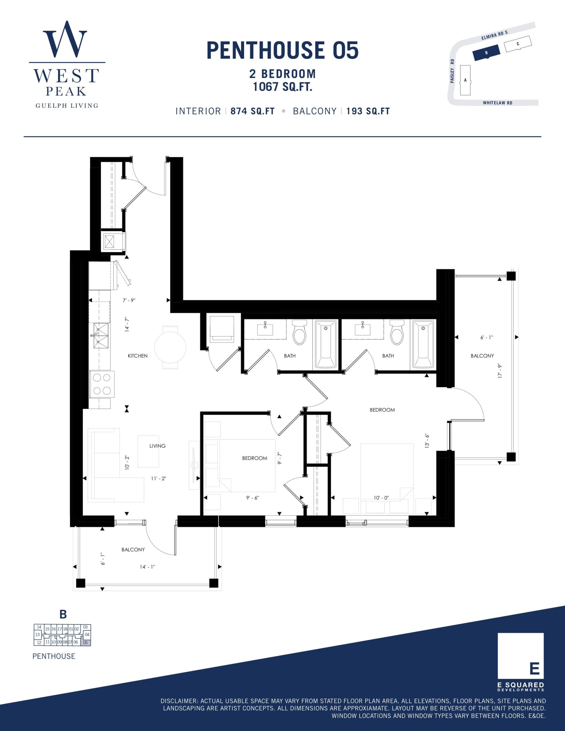 Penthouse 05 - Building B Floor Plan at West Peak Condos - 874 sq.ft