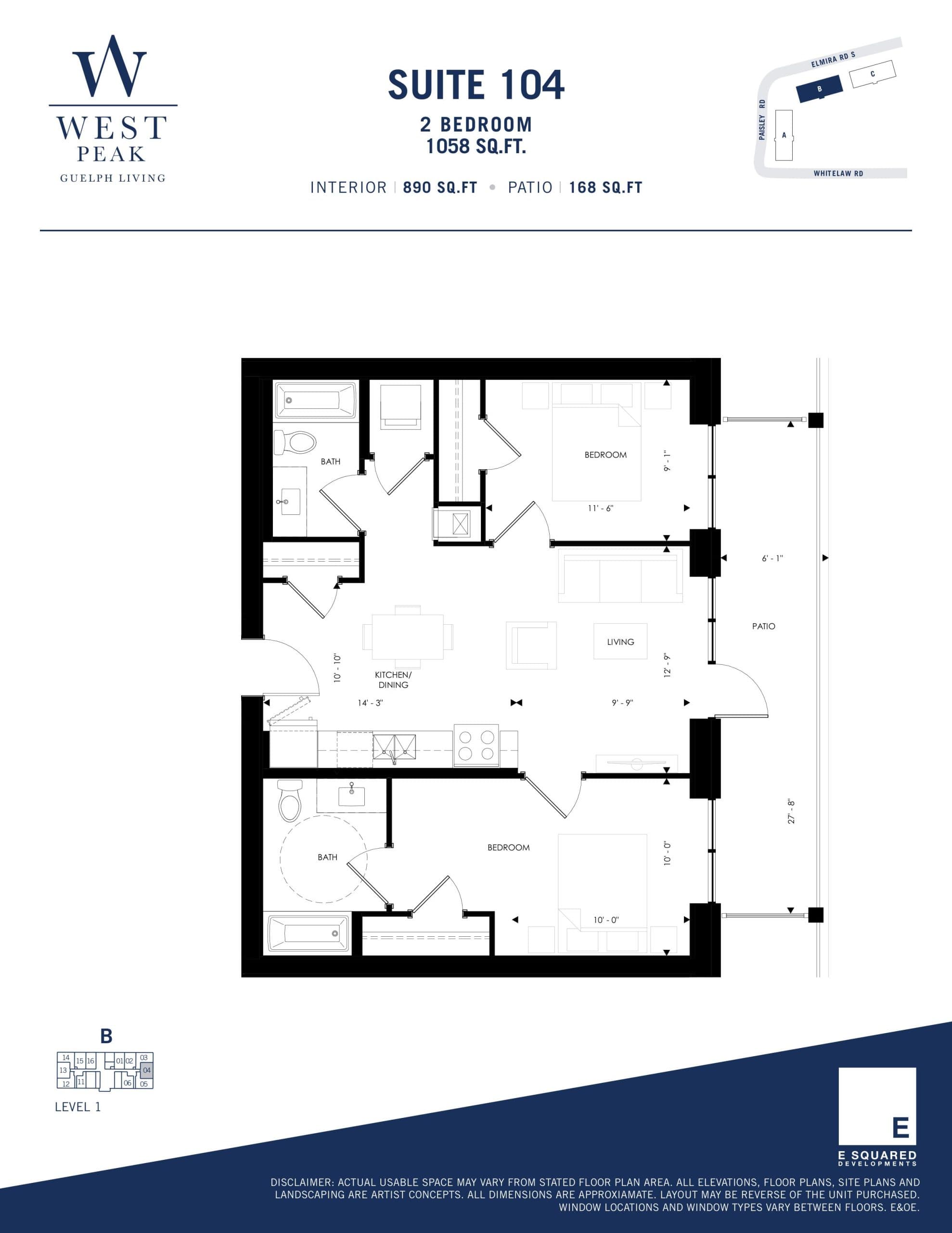 Suite 104 - Building B Floor Plan at West Peak Condos - 890 sq.ft
