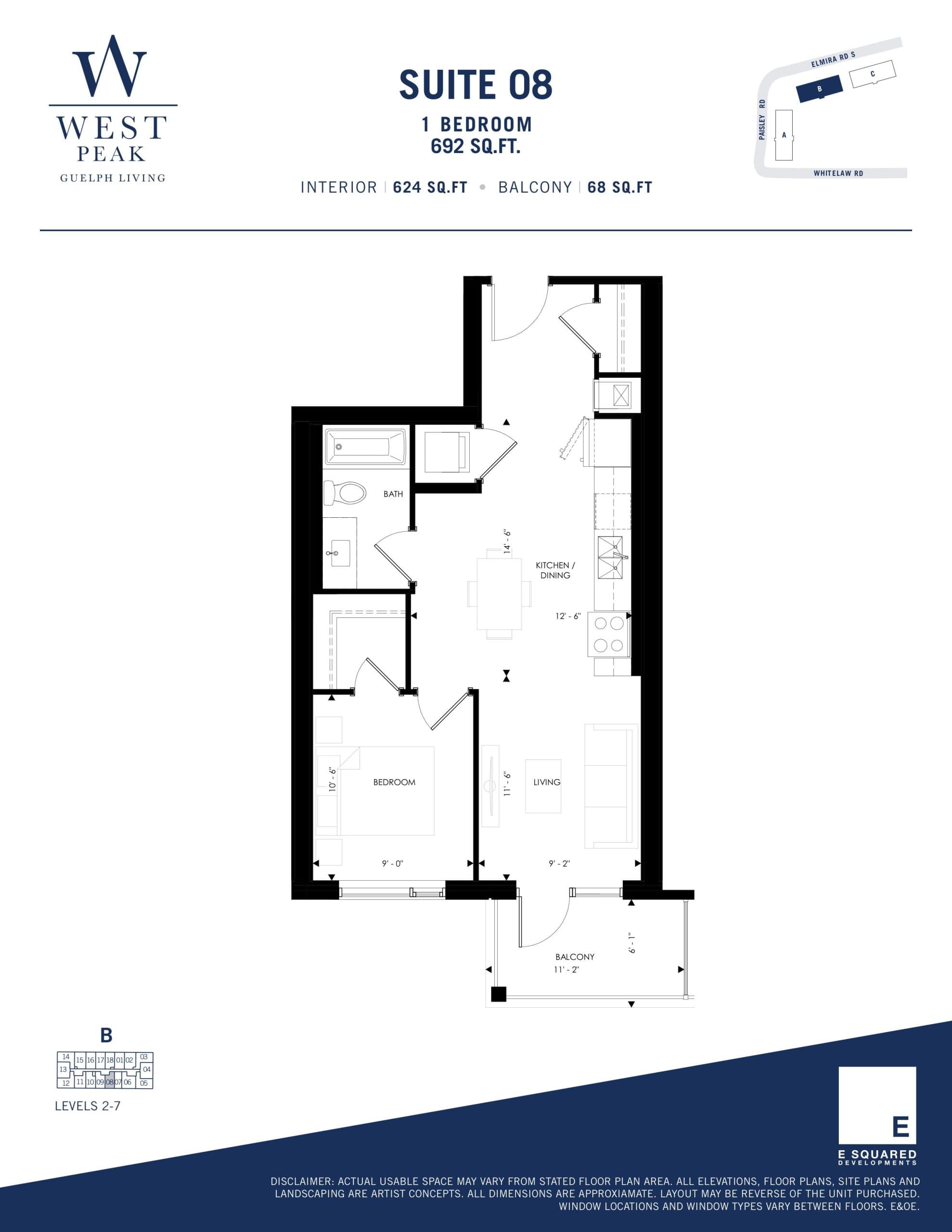 Suite 08 - Building B Floor Plan at West Peak Condos - 624 sq.ft