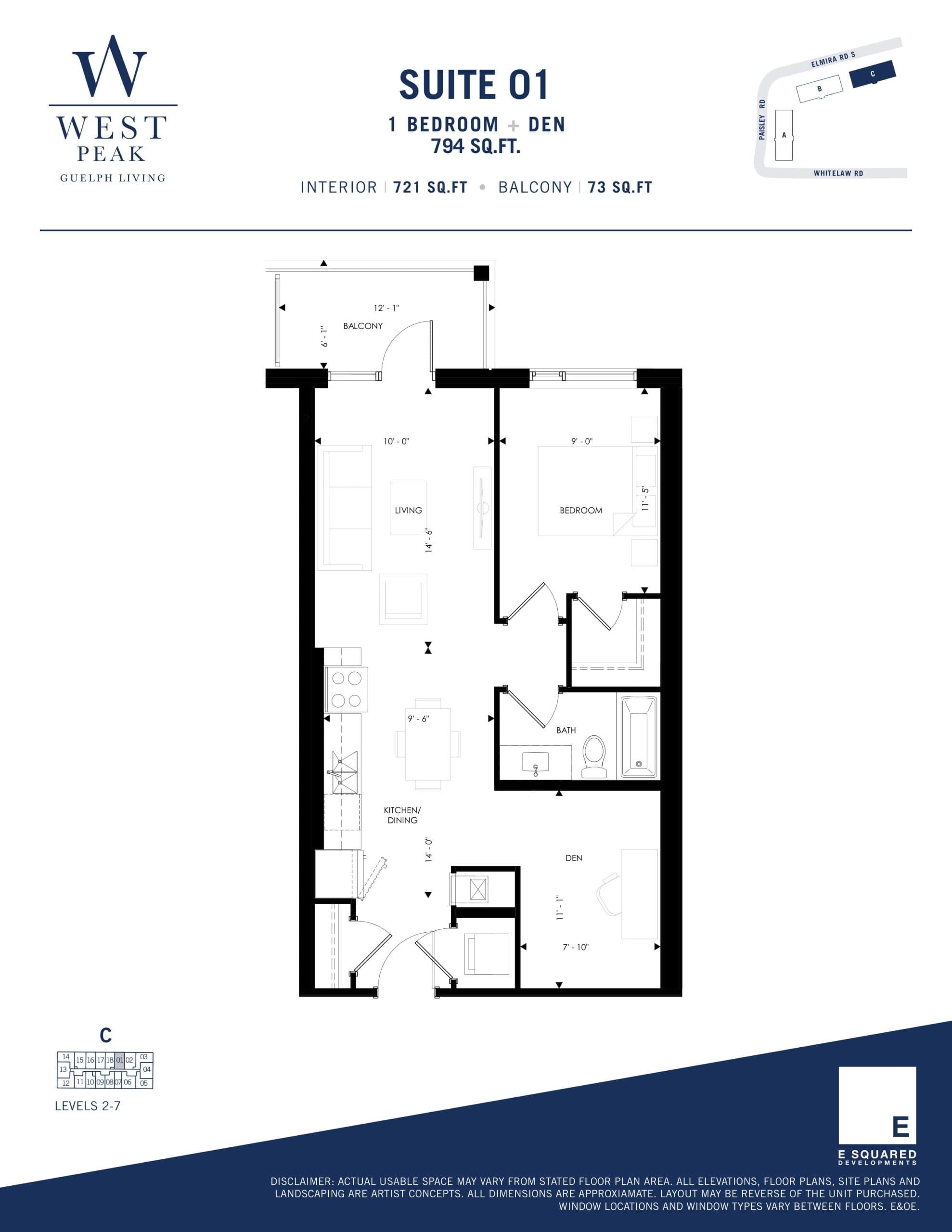 Suite 01 - Building C Floor Plan at West Peak Condos - 721 sq.ft