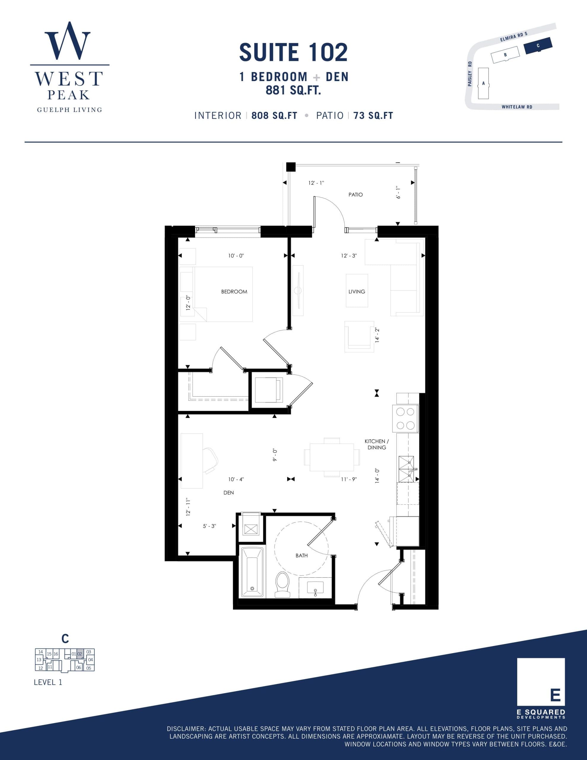Suite 102 - Building C Floor Plan at West Peak Condos - 808 sq.ft