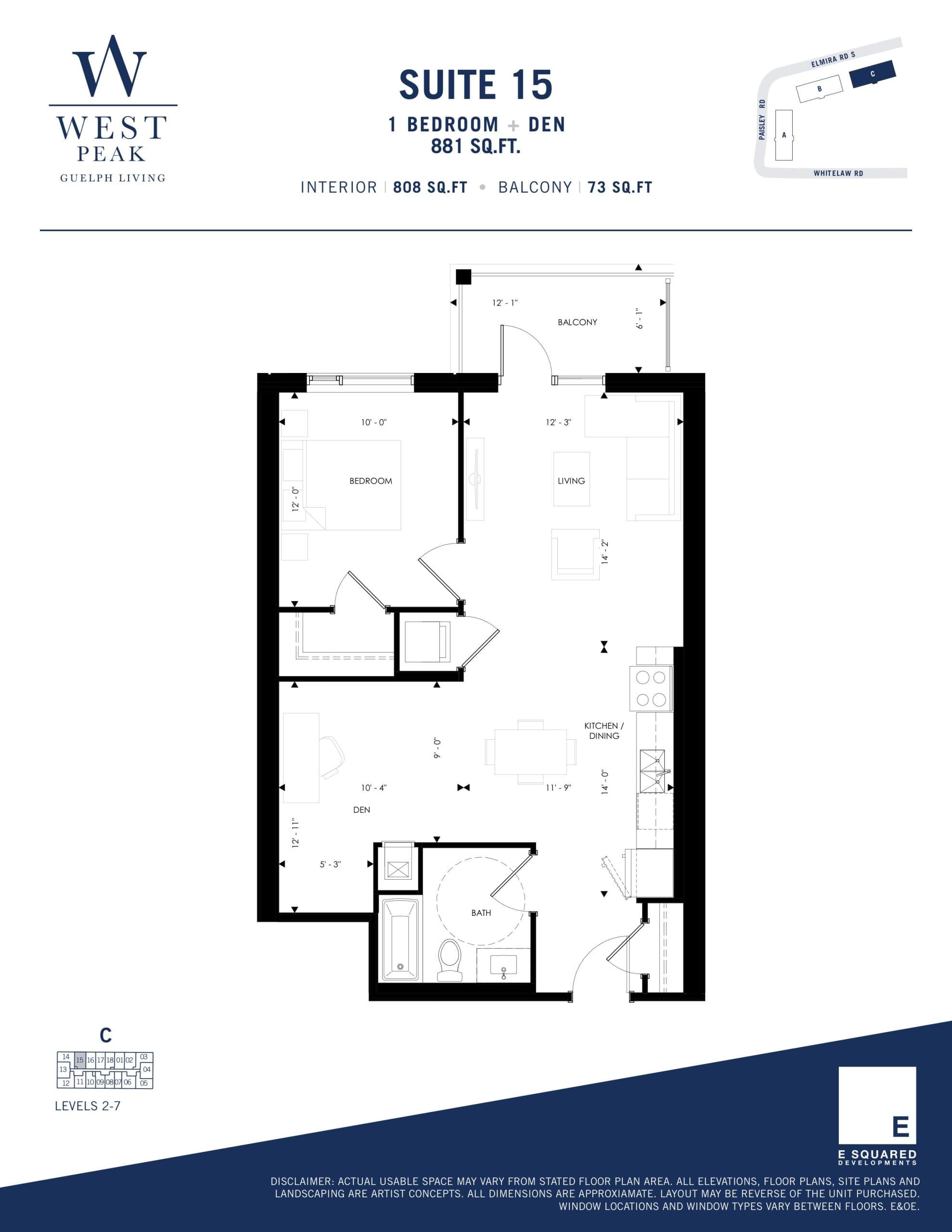 Suite 15 - Building C Floor Plan at West Peak Condos - 808 sq.ft