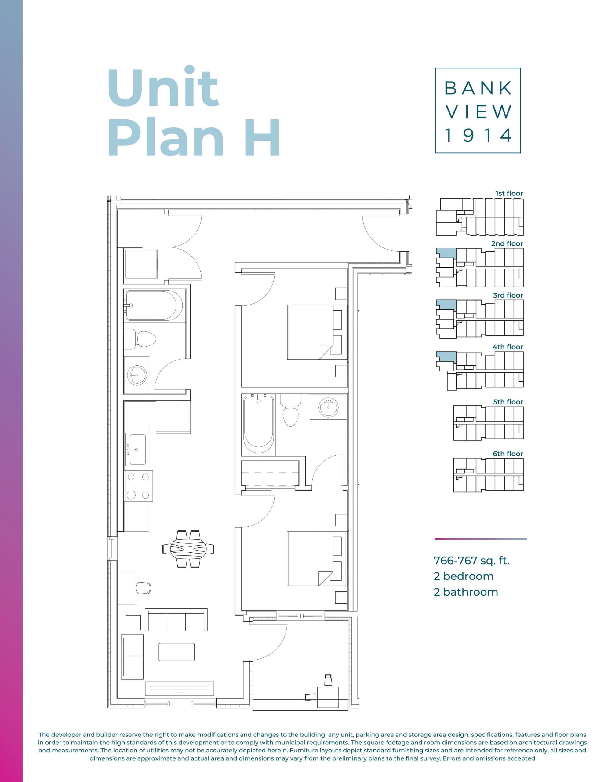 Plan H Floor Plan at Bankview 1914 Condos - 766 sq.ft