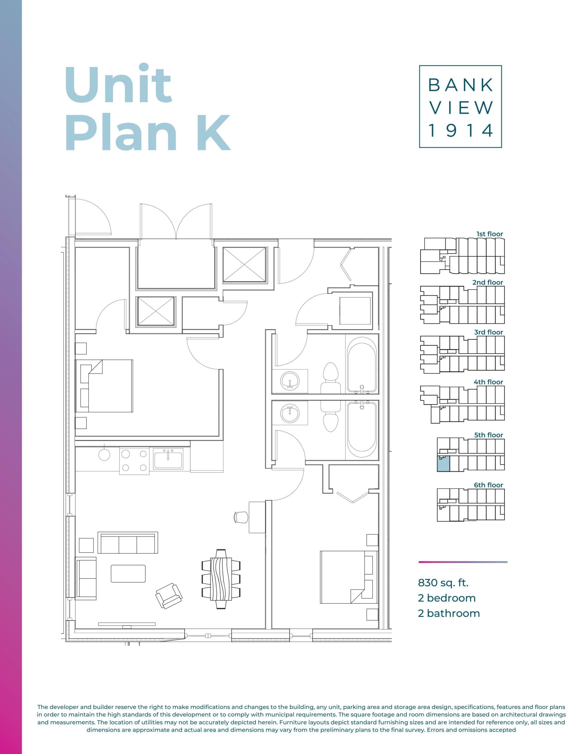 Plan K Floor Plan at Bankview 1914 Condos - 830 sq.ft