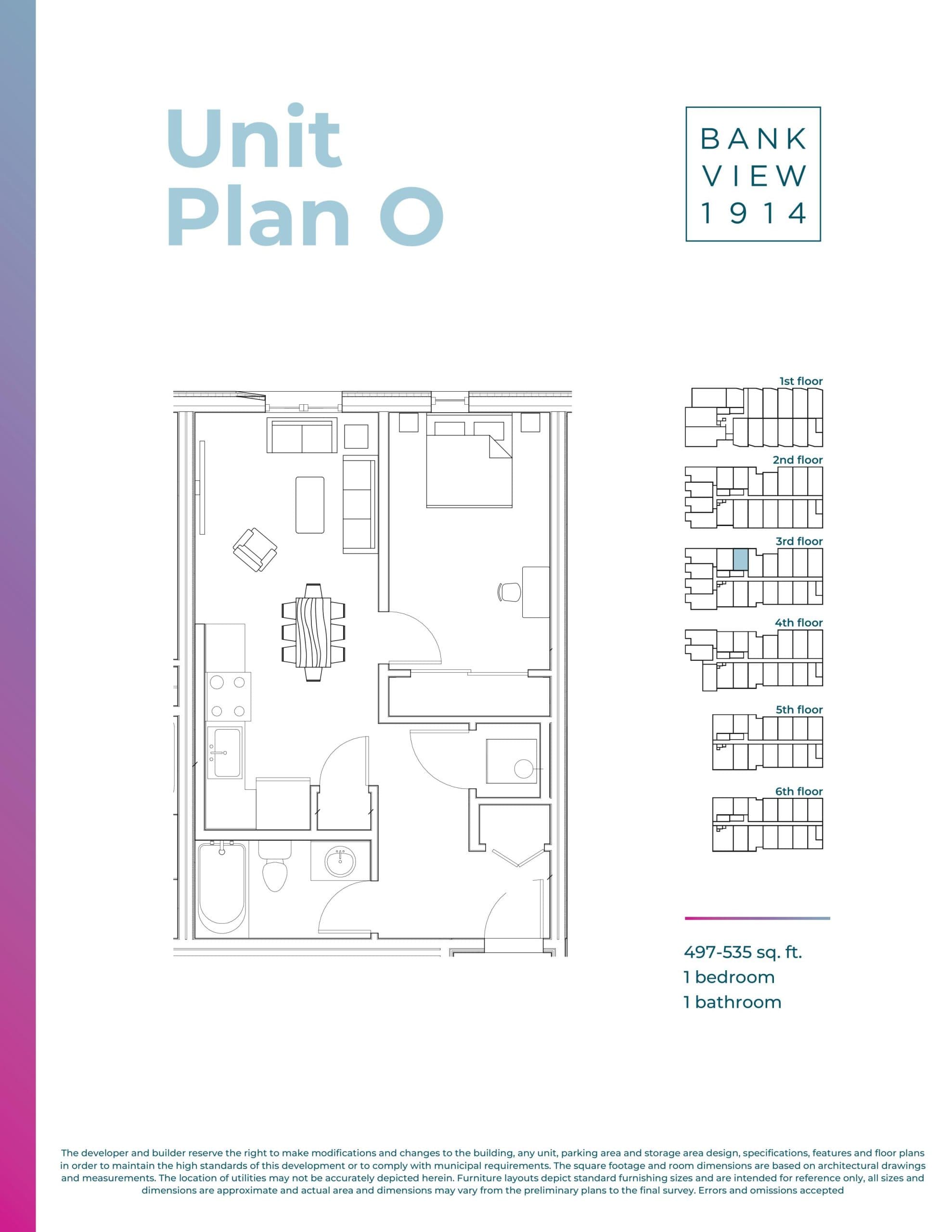 Plan O Floor Plan at Bankview 1914 Condos - 497 sq.ft