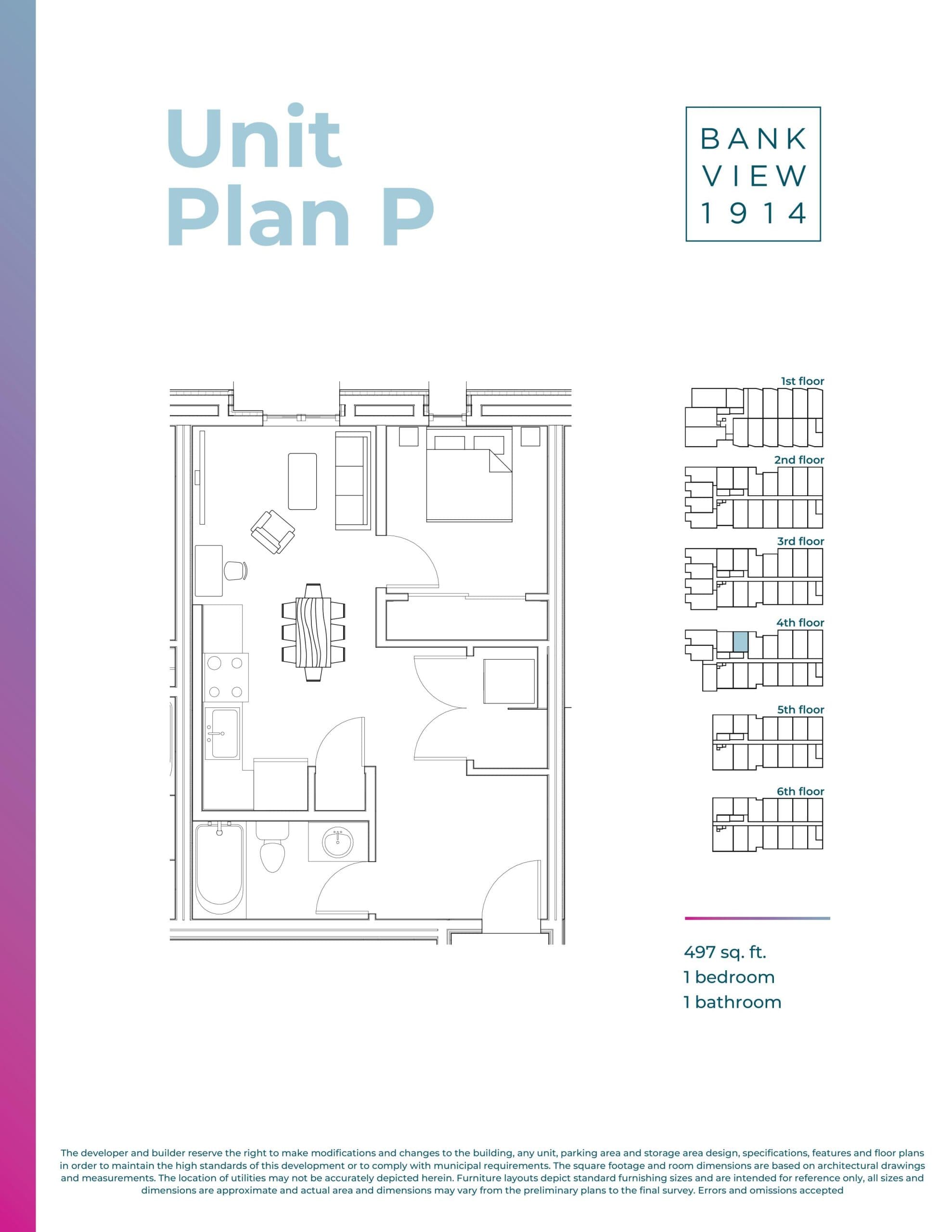 Plan P Floor Plan at Bankview 1914 Condos - 497 sq.ft