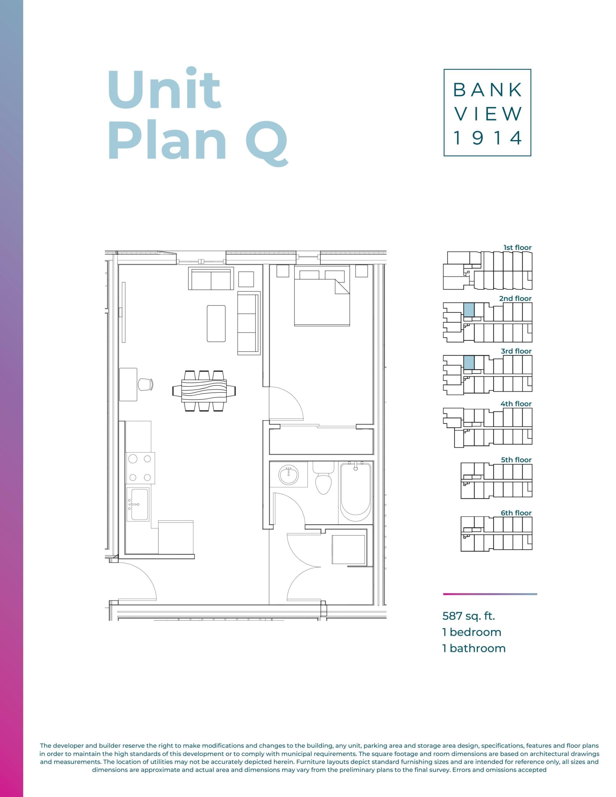 Plan Q Floor Plan at Bankview 1914 Condos - 587 sq.ft