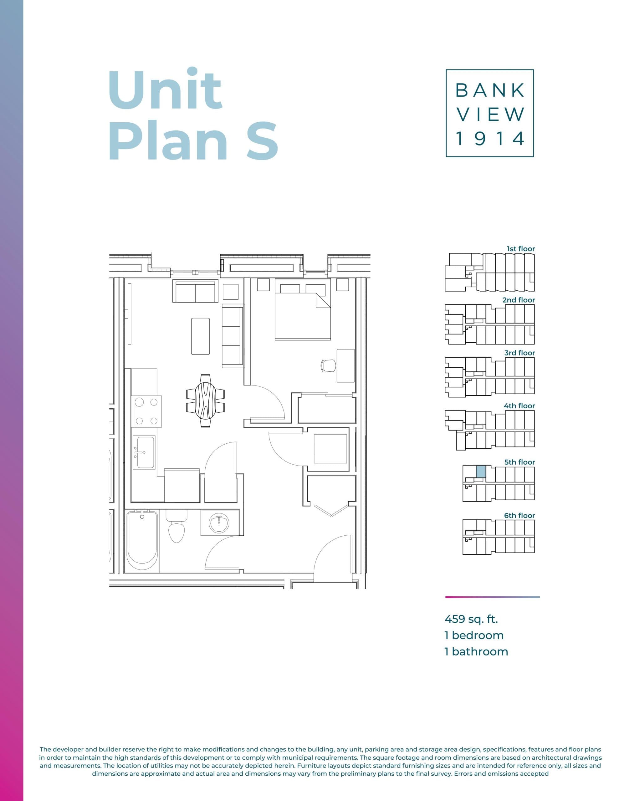Plan S Floor Plan at Bankview 1914 Condos - 459 sq.ft