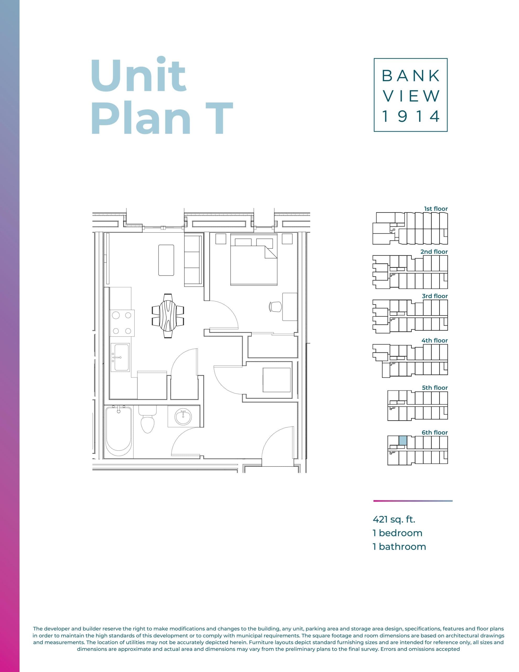 Plan T Floor Plan at Bankview 1914 Condos - 421 sq.ft
