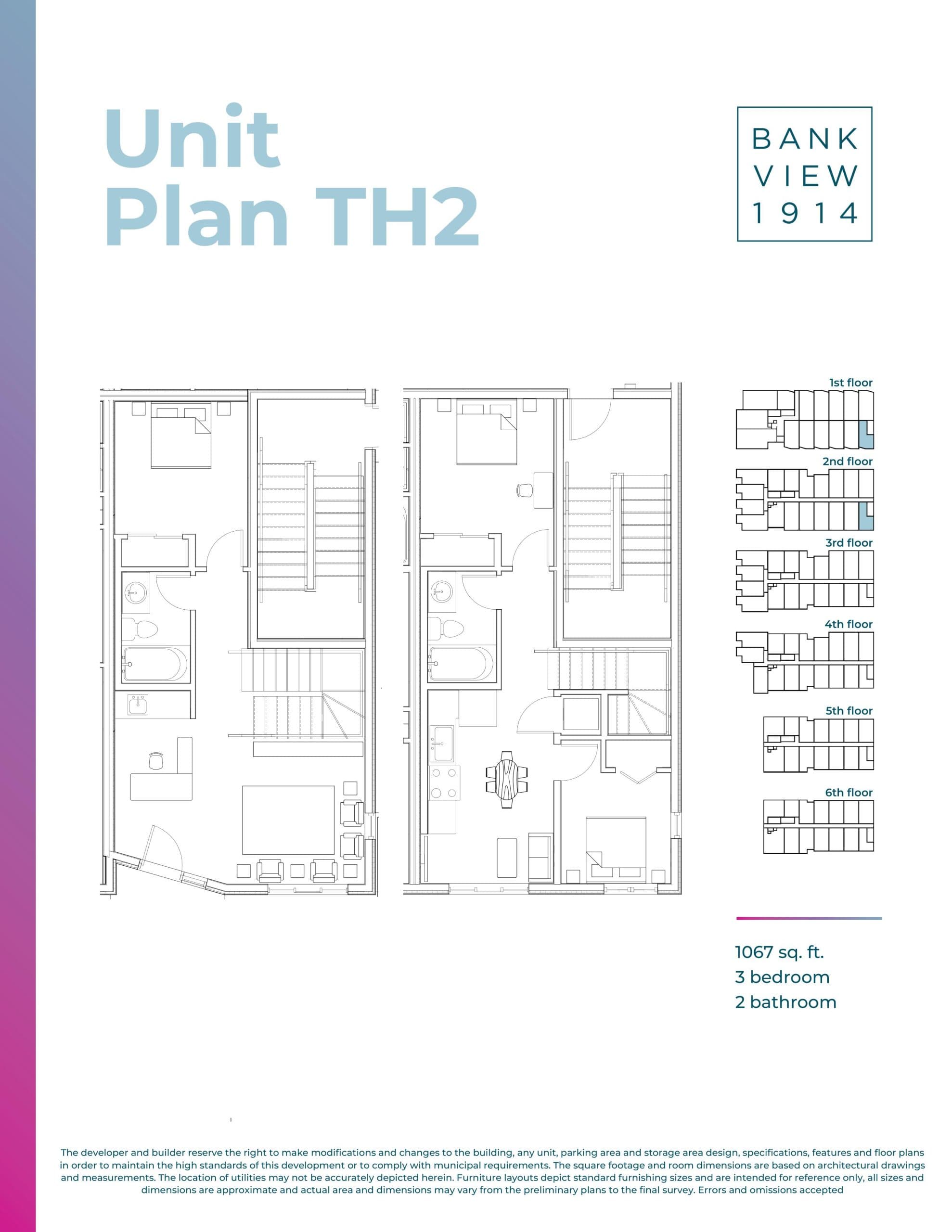 Plan TH2 Floor Plan at Bankview 1914 Condos - 1067 sq.ft