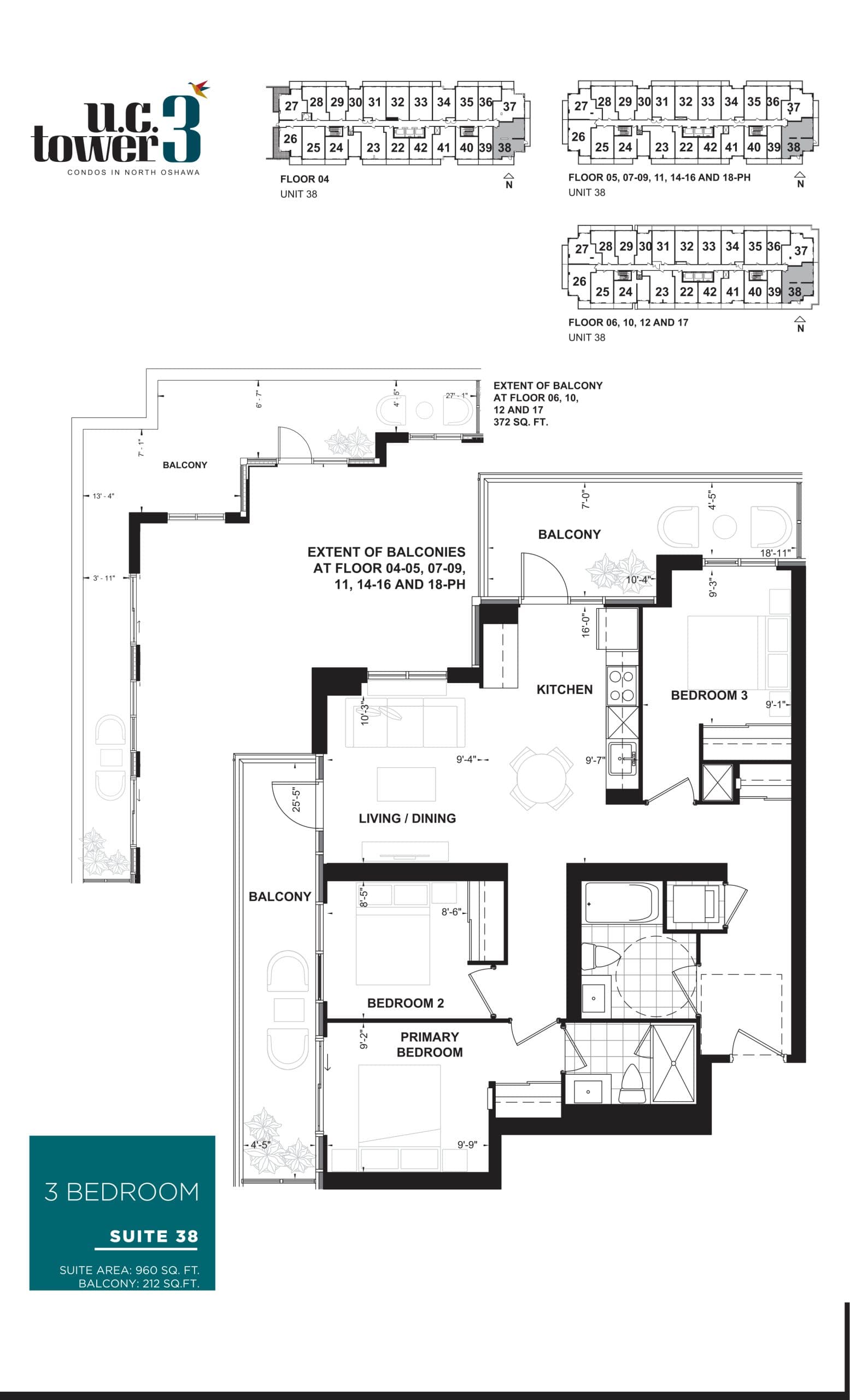 Suite 38 Floor Plan at U.C. Tower 3 Condos - 960 sq.ft