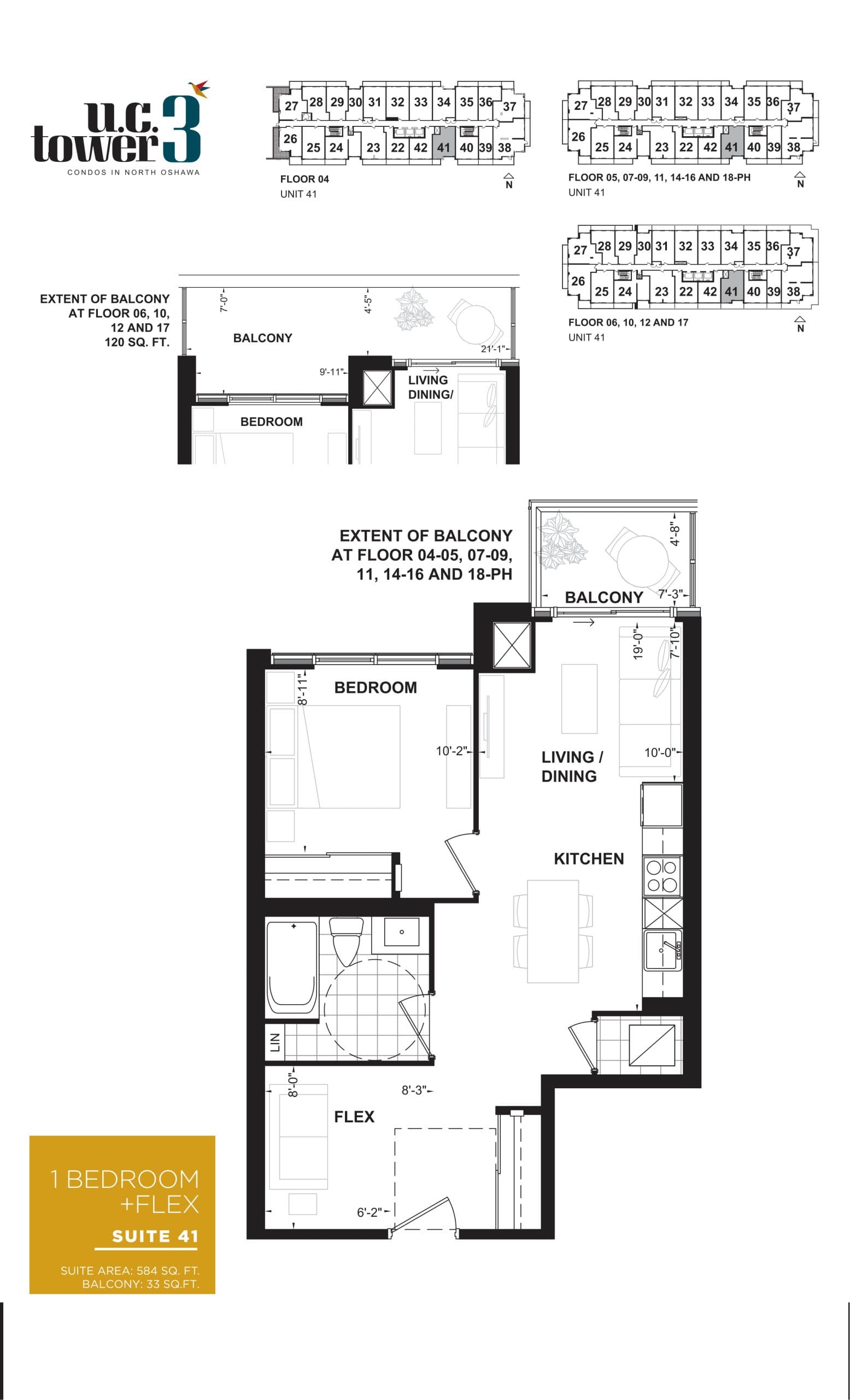 Suite 41 Floor Plan at U.C. Tower 3 Condos - 584 sq.ft