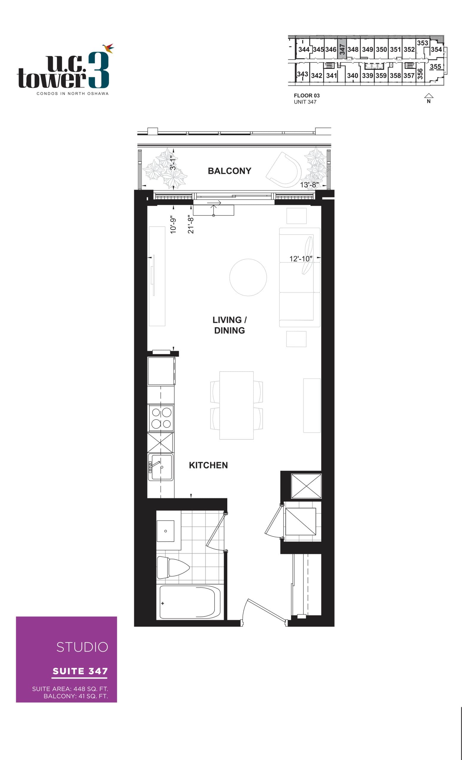 Suite 347 Floor Plan at U.C. Tower 3 Condos - 448 sq.ft