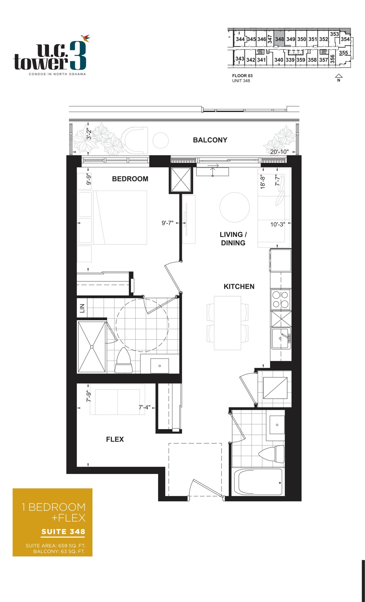 Suite 348 Floor Plan at U.C. Tower 3 Condos - 659 sq.ft