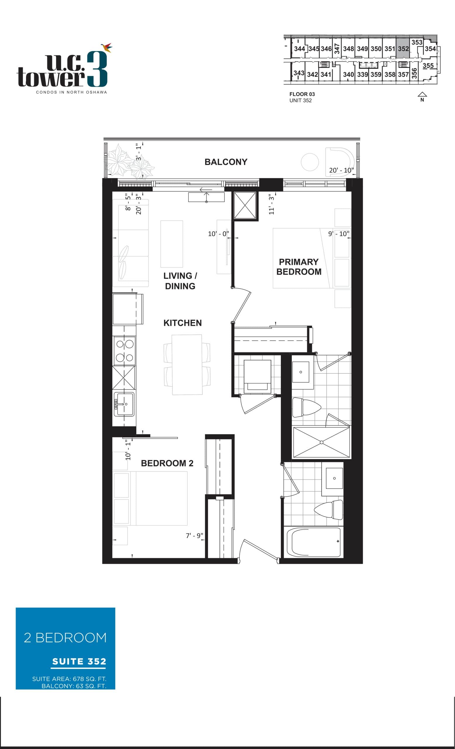 Suite 352 Floor Plan at U.C. Tower 3 Condos - 678 sq.ft