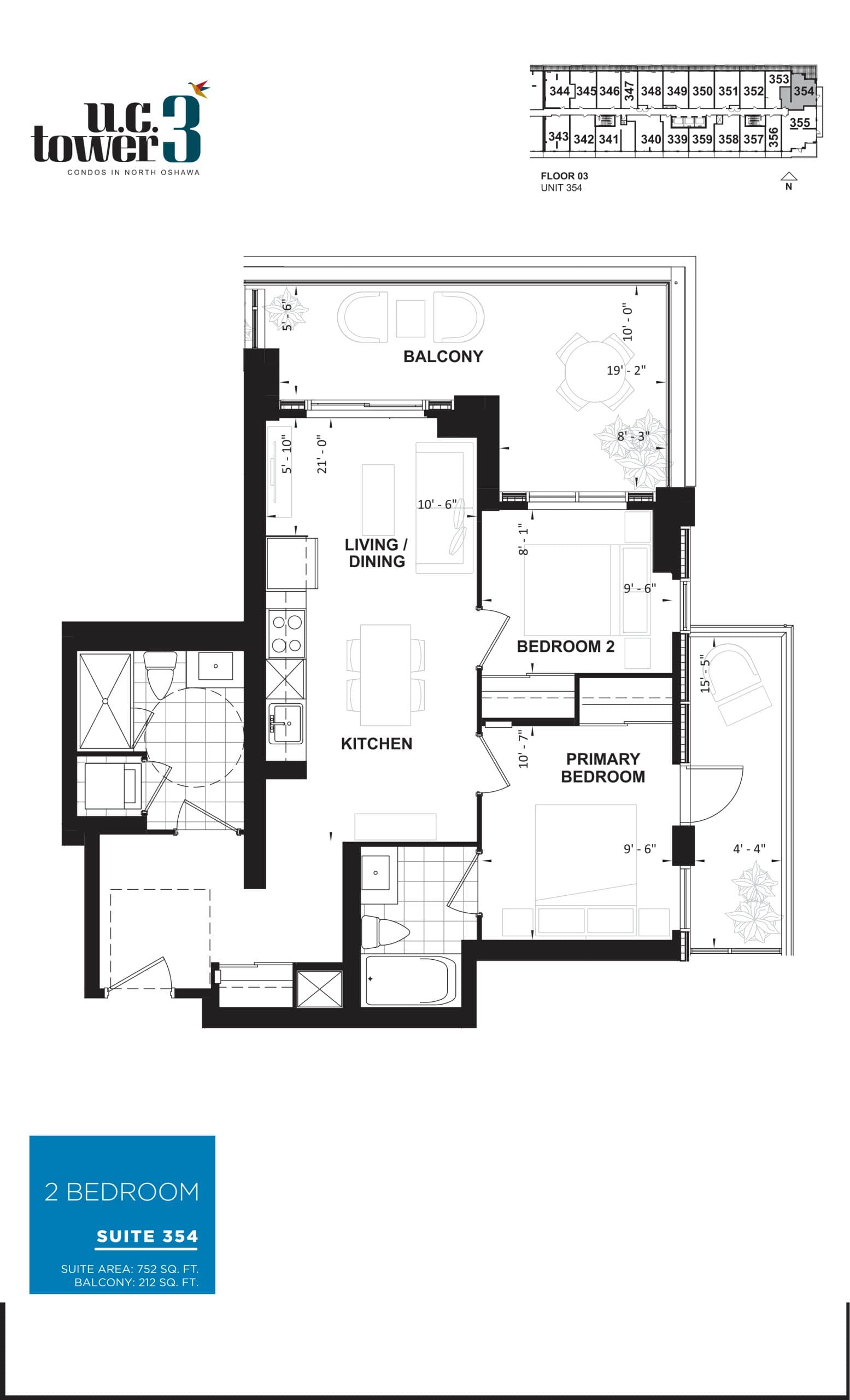 Suite 354 Floor Plan at U.C. Tower 3 Condos - 752 sq.ft