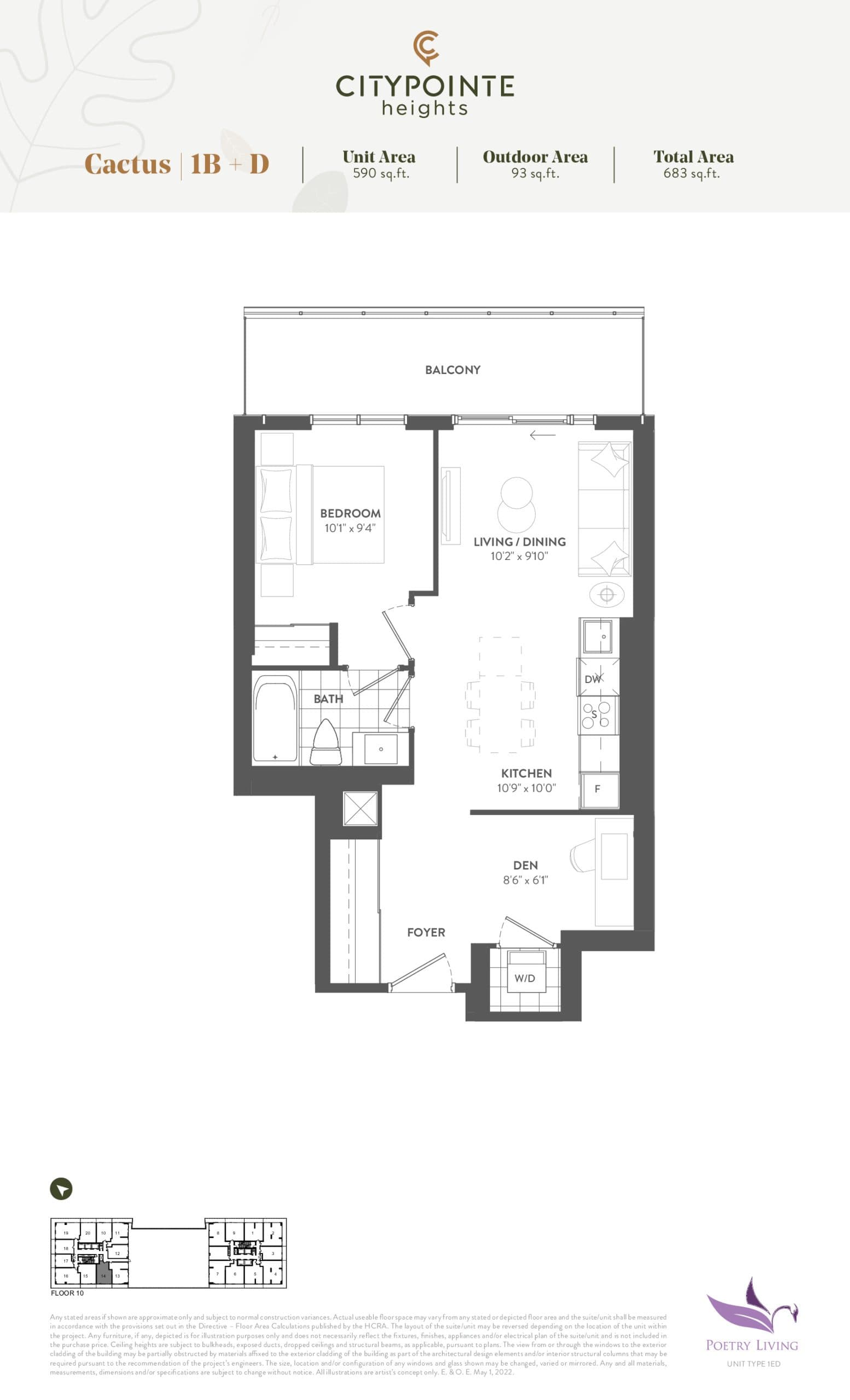 Cactus Floor Plan at CityPointe Heights Condos - 590 sq.ft