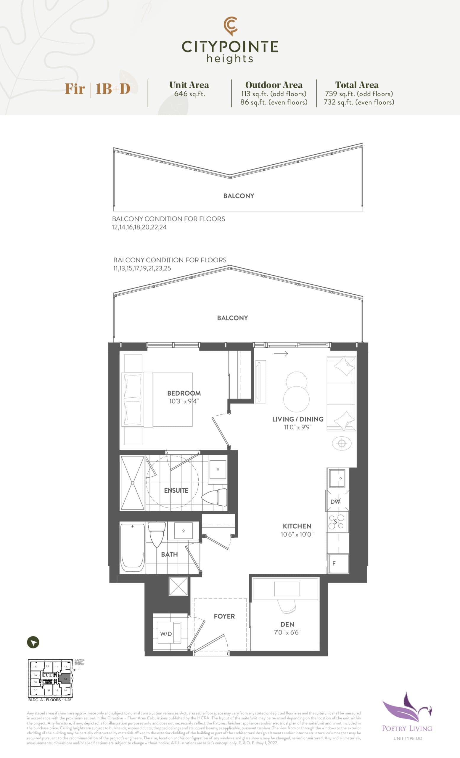 Fir Floor Plan at CityPointe Heights Condos - 646 sq.ft