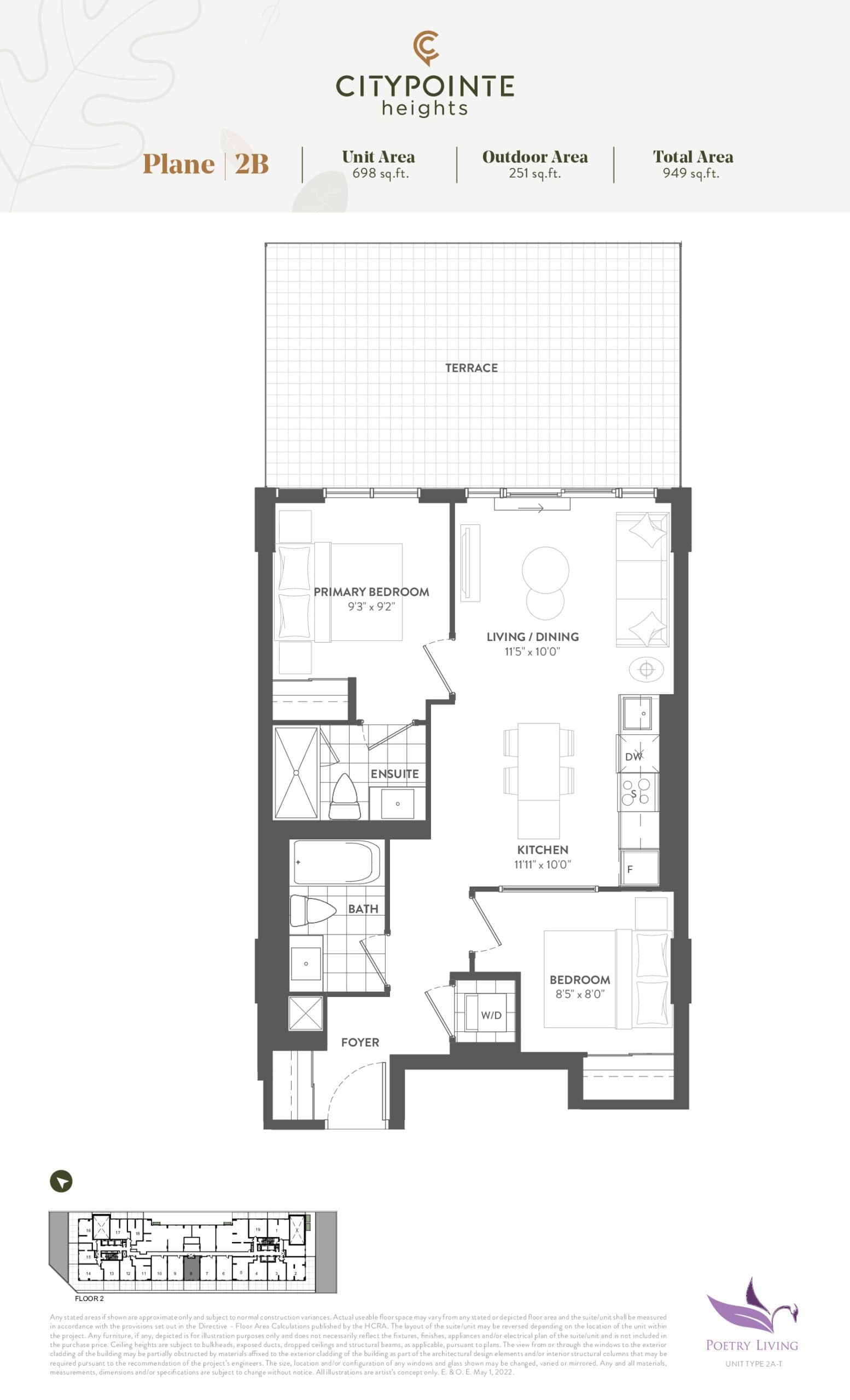 Plane (Terrace) Floor Plan at CityPointe Heights Condos - 698 sq.ft