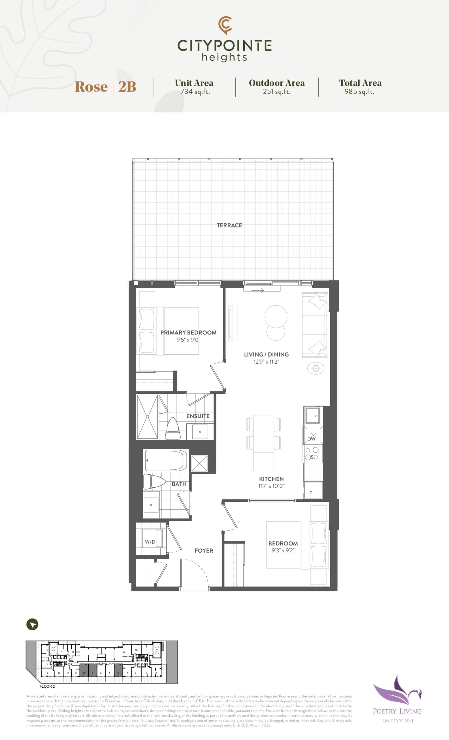 Rose (Terrace) Floor Plan at CityPointe Heights Condos - 734 sq.ft