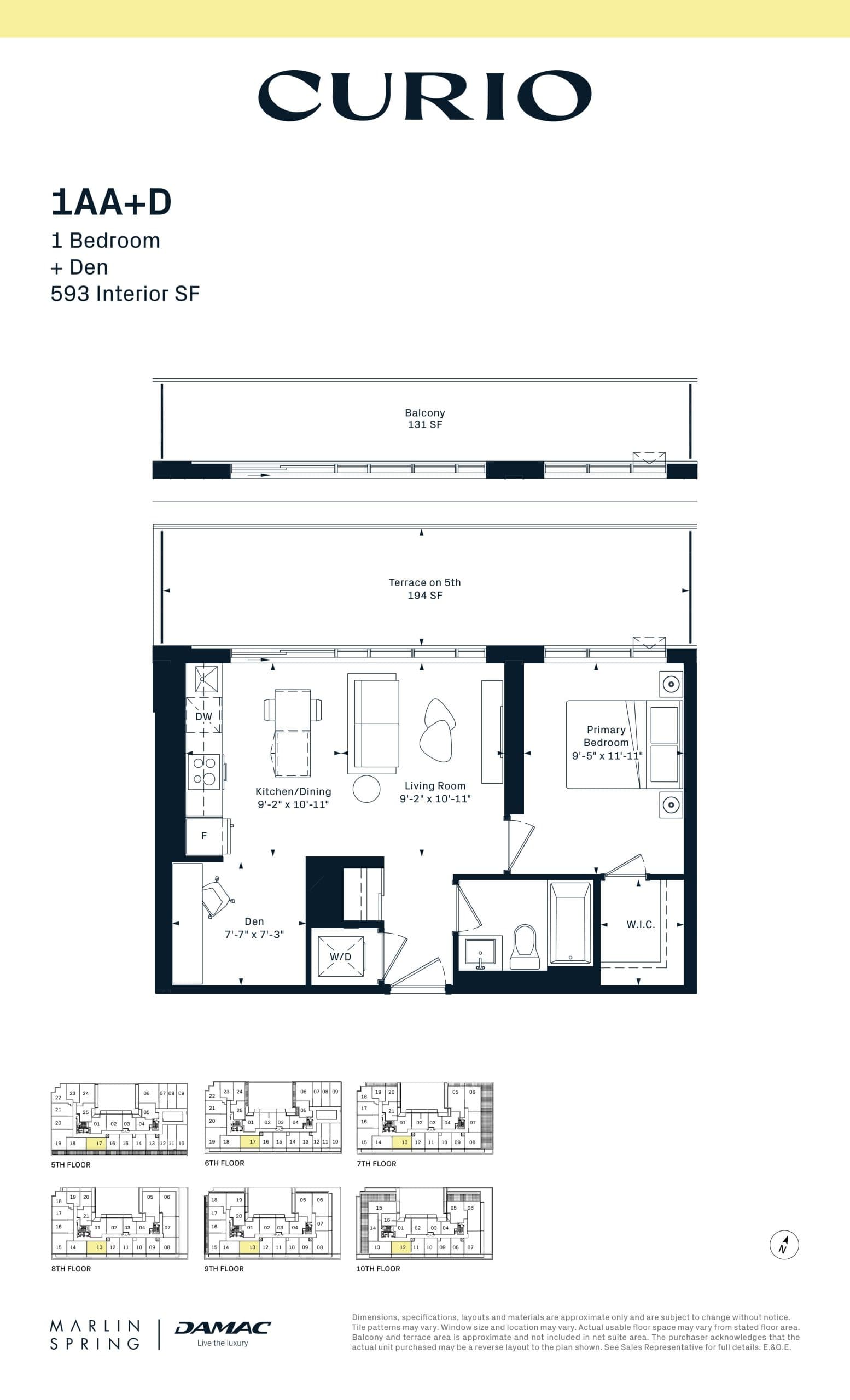 1AA+D Floor Plan at Curio Condos - 593 sq.ft