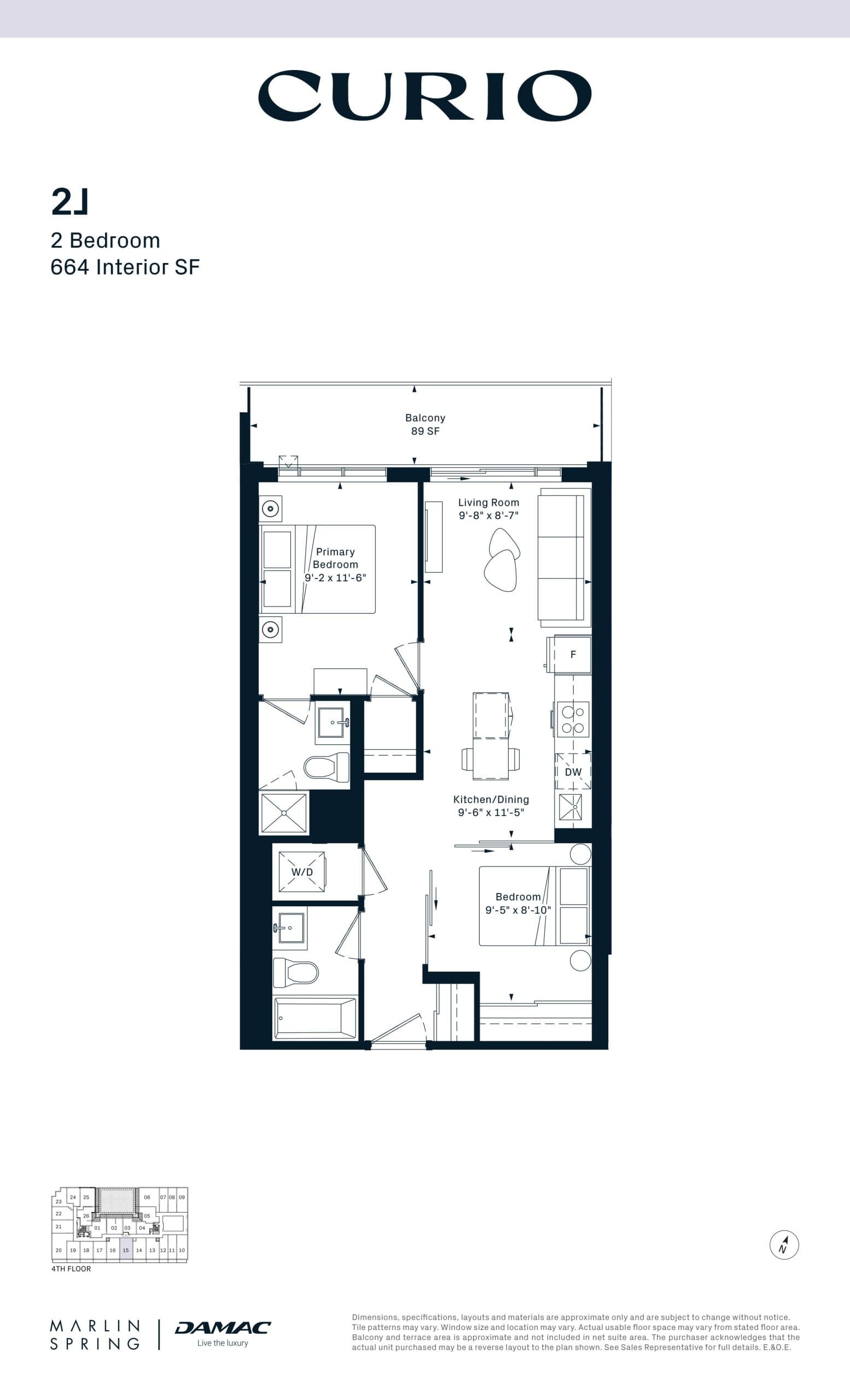 2J Floor Plan at Curio Condos - 664 sq.ft