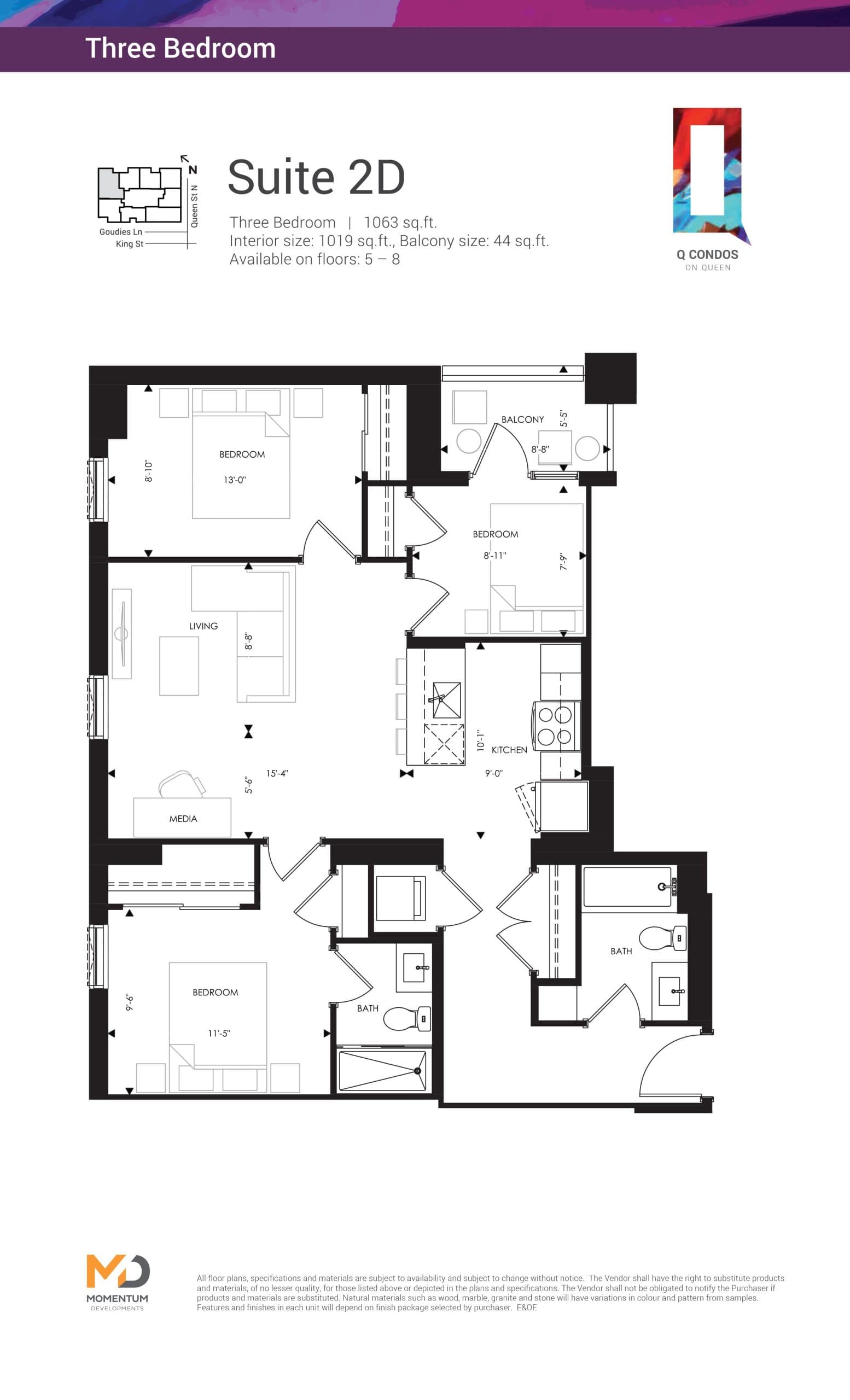 Suite 2D Floor Plan at Q Condos - 1015 sq.ft