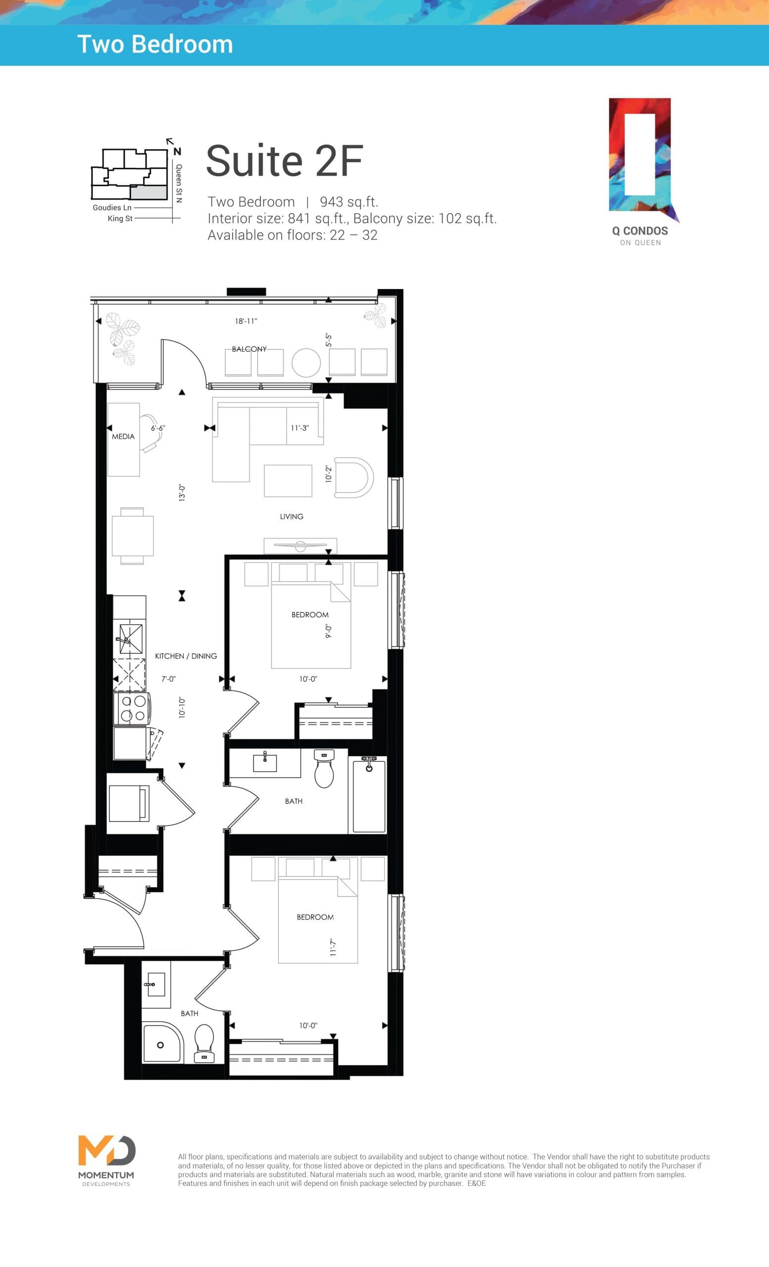 Suite 2F Floor Plan at Q Condos - 847 sq.ft