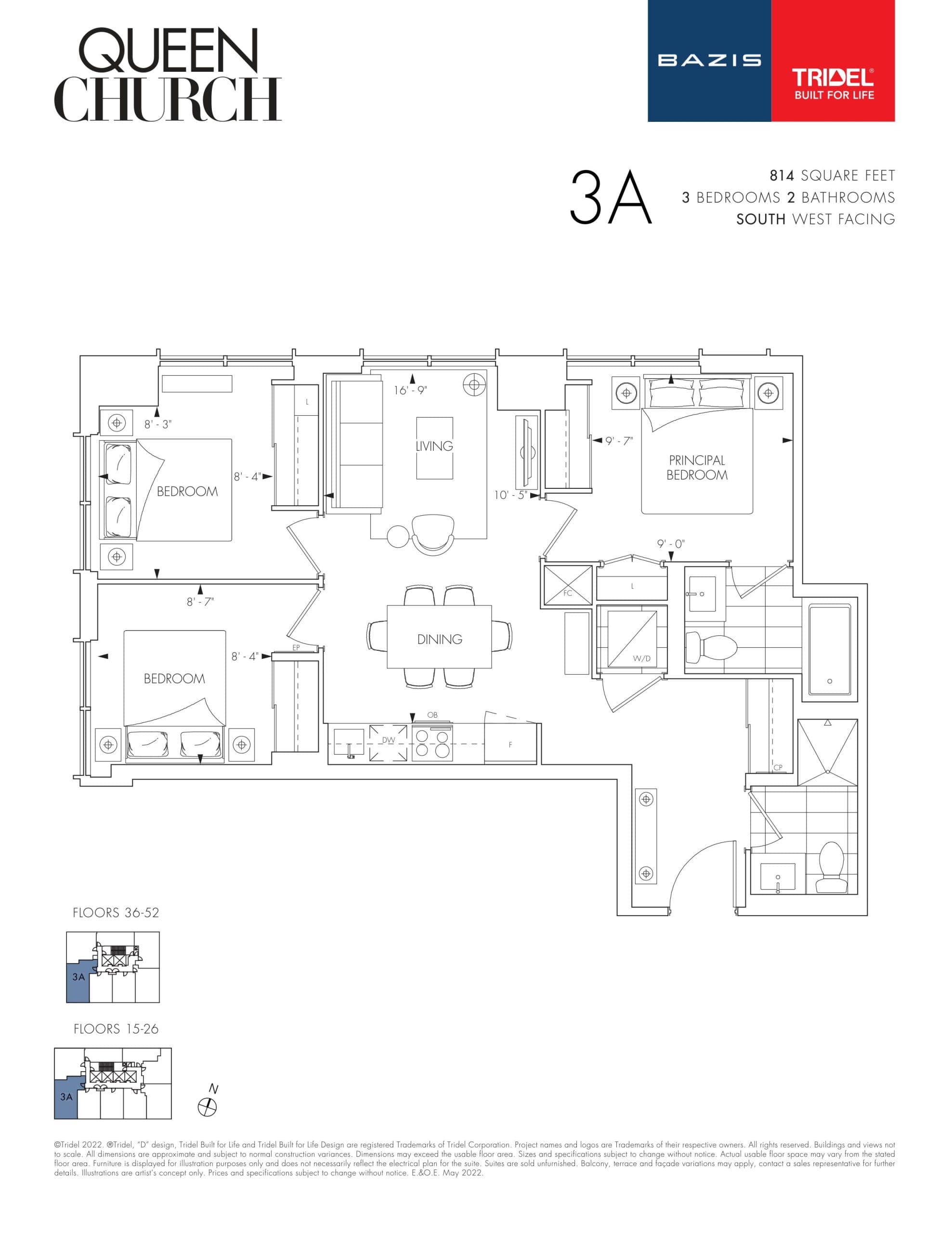 3A Floor Plan at Queen Church Condos - 814 sq.ft