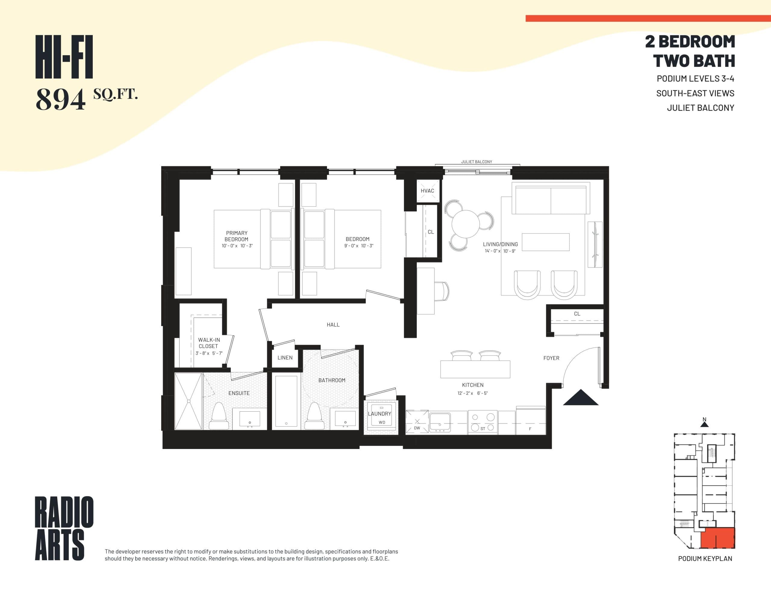 Hi-Fi Floor Plan at Radio Arts Condos - 894 sq.ft