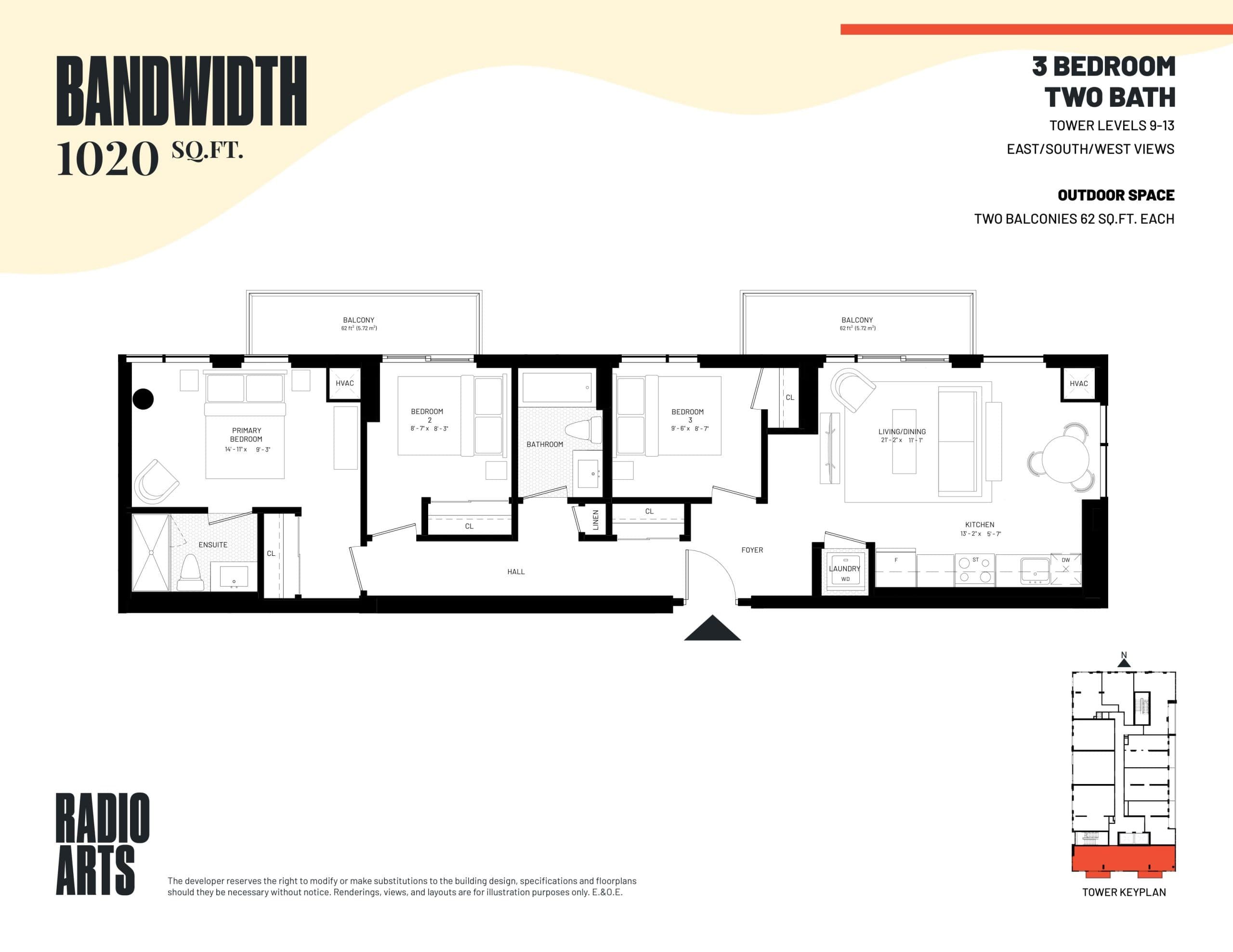 Bandwidth Floor Plan at Radio Arts Condos - 1020 sq.ft