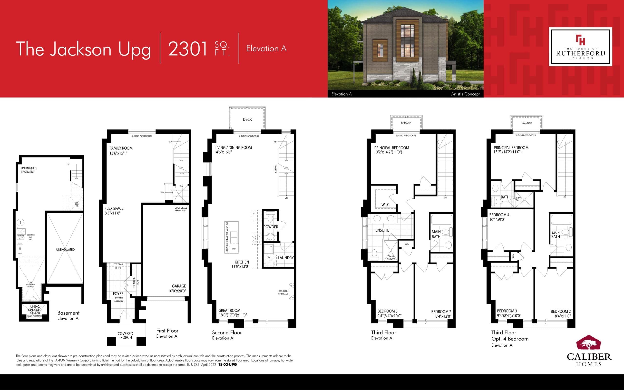 The Jackson (Upg) Elev. A Floor Plan at The Towns of Rutherford Heights - 2301 sq.ft