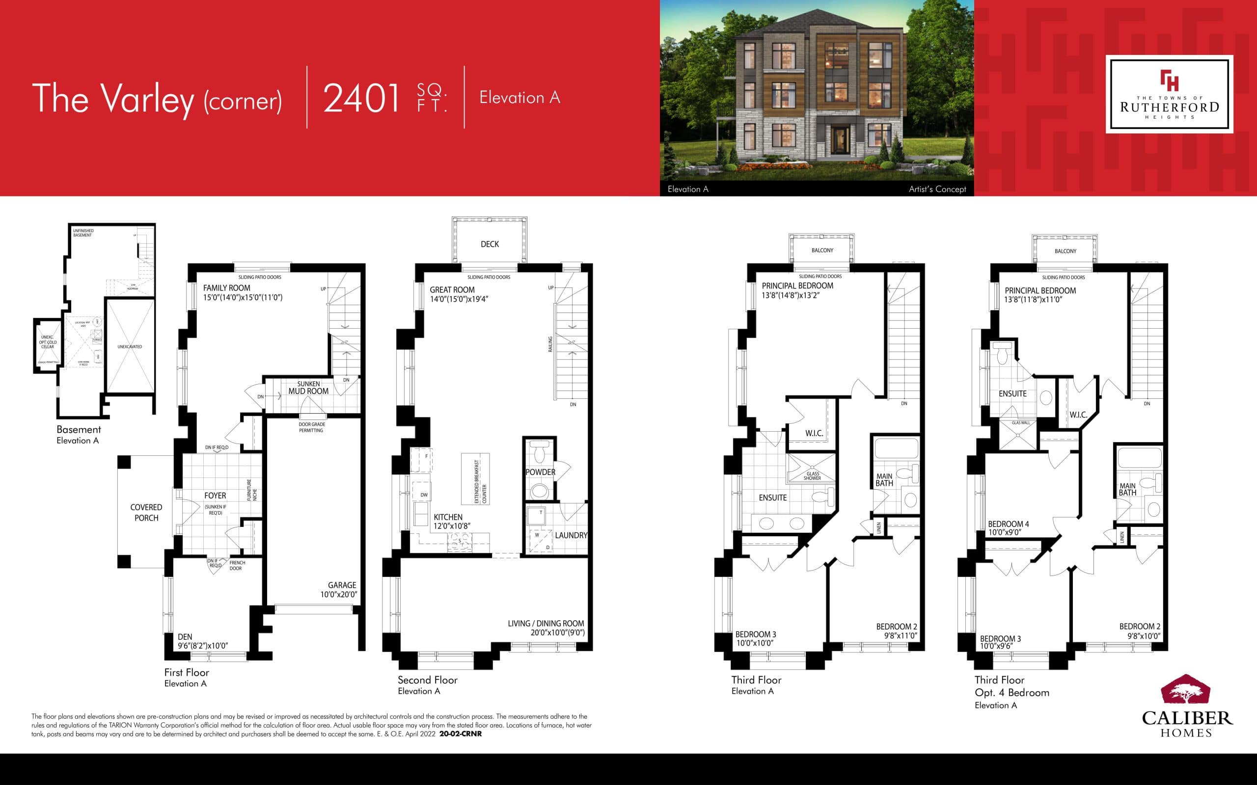 The Varley (Corner) Elev. A Floor Plan at The Towns of Rutherford Heights - 2401 sq.ft