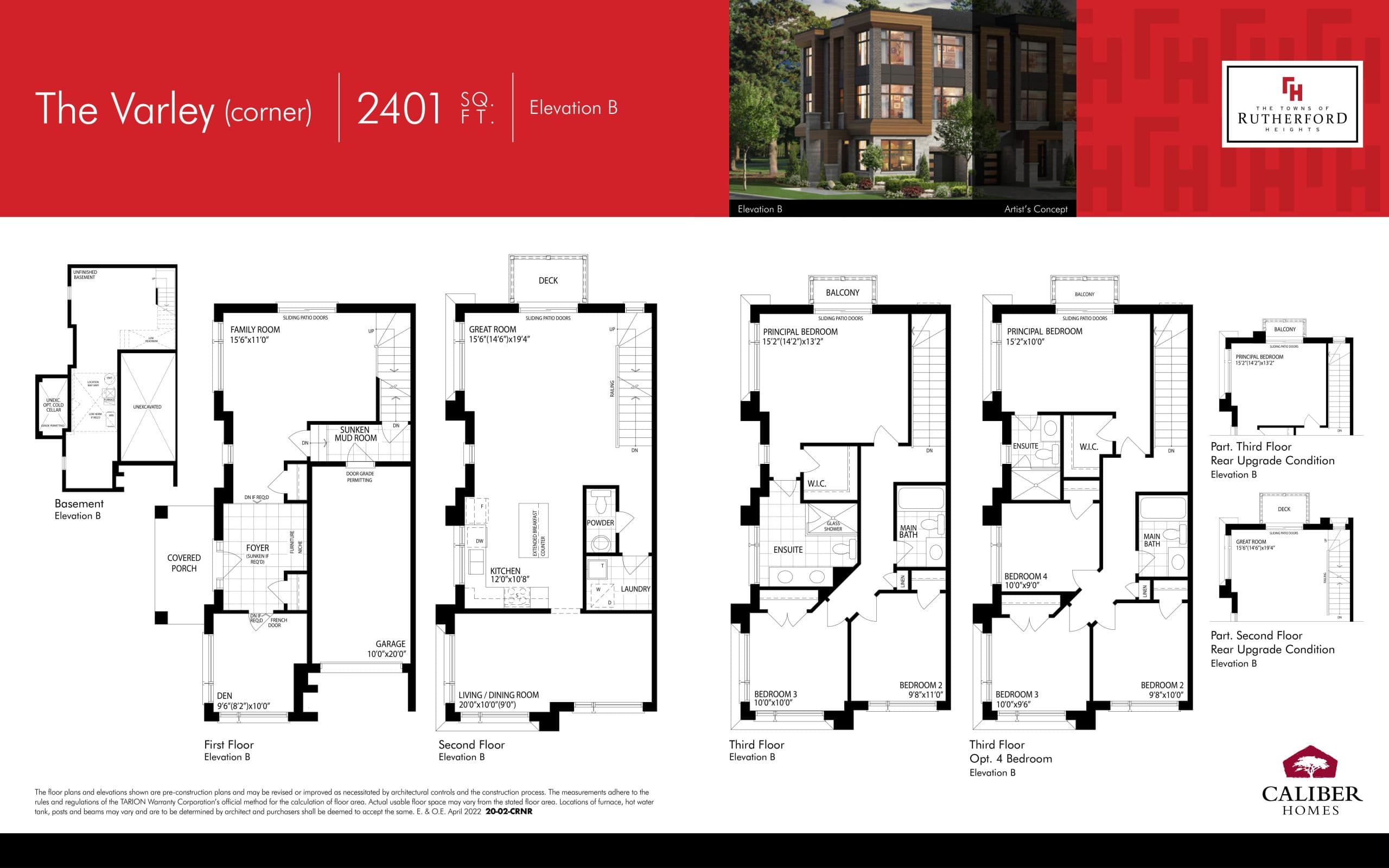 The Varley (Corner) Elev. B Floor Plan at The Towns of Rutherford Heights - 2401 sq.ft