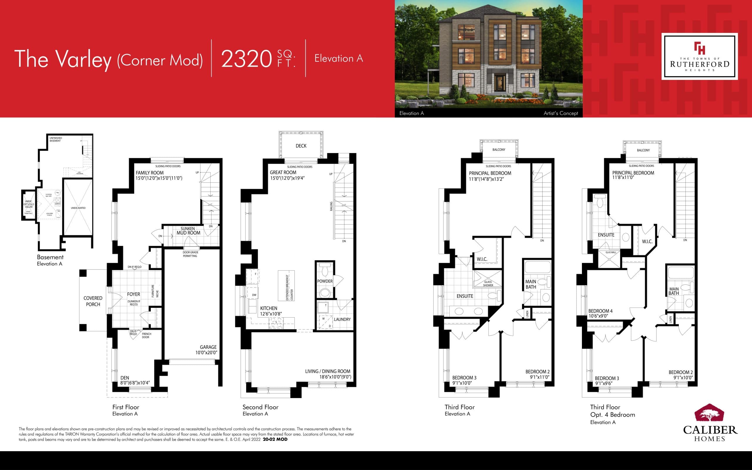 The Varley (Corner Mod) Elev. A Floor Plan at The Towns of Rutherford Heights - 2320 sq.ft