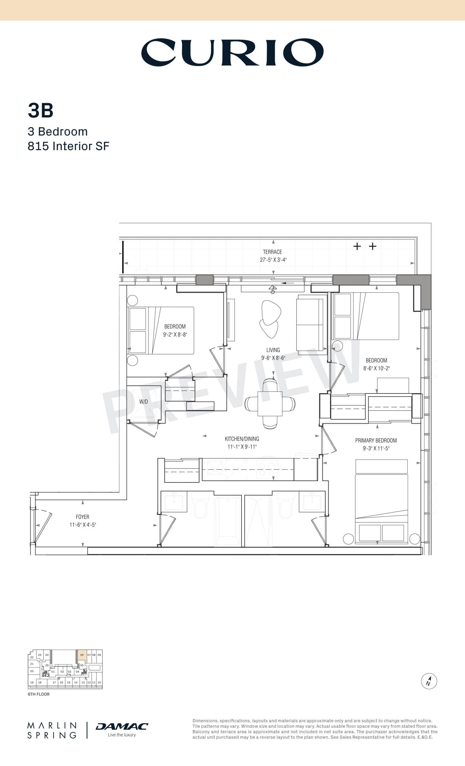 3B Floor Plan at Curio Condos - 815 sq.ft