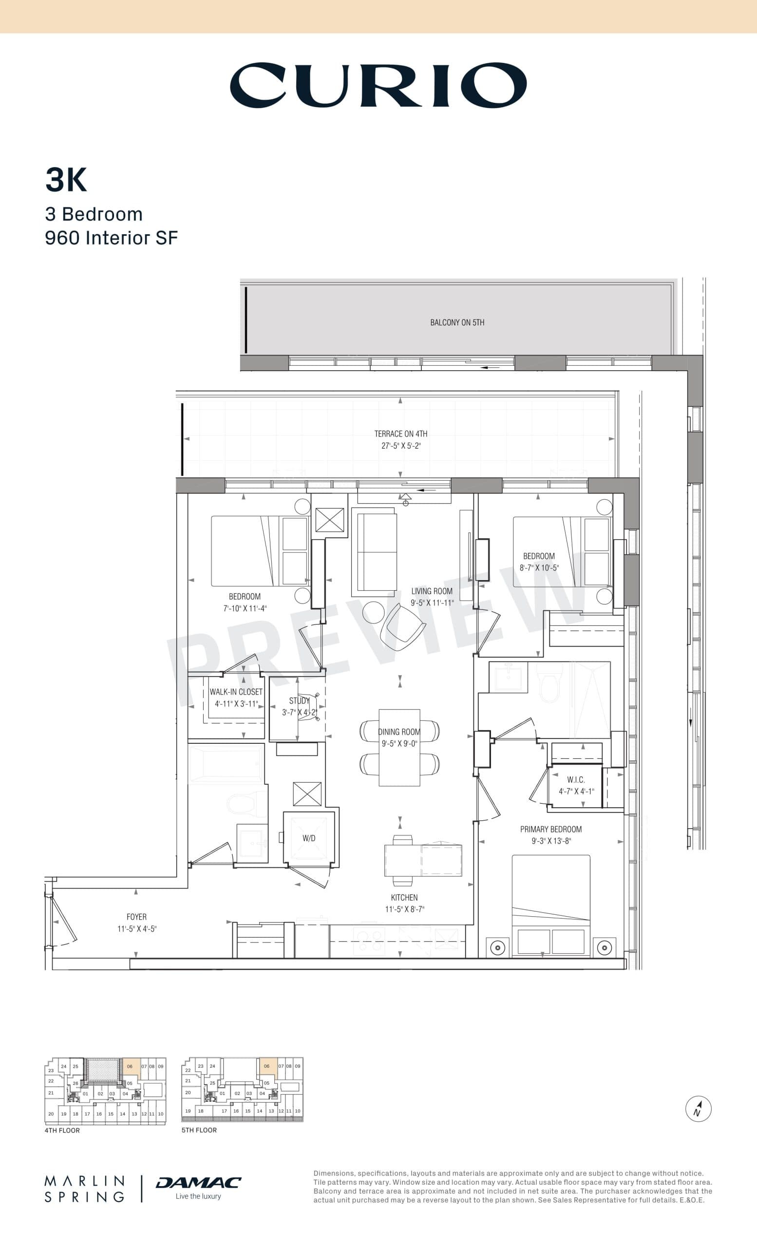3K Floor Plan at Curio Condos - 960 sq.ft