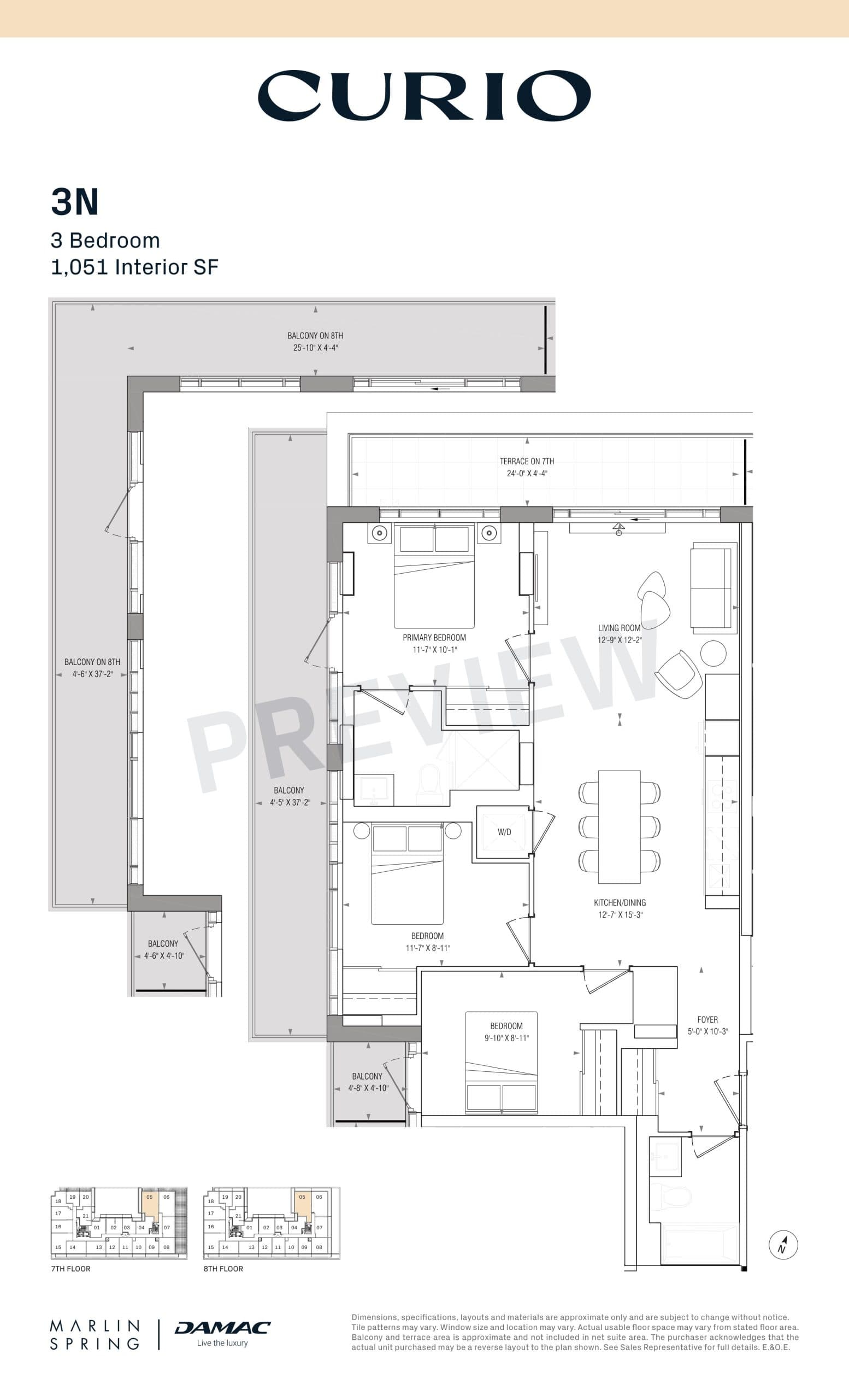 3N Floor Plan at Curio Condos - 1051 sq.ft