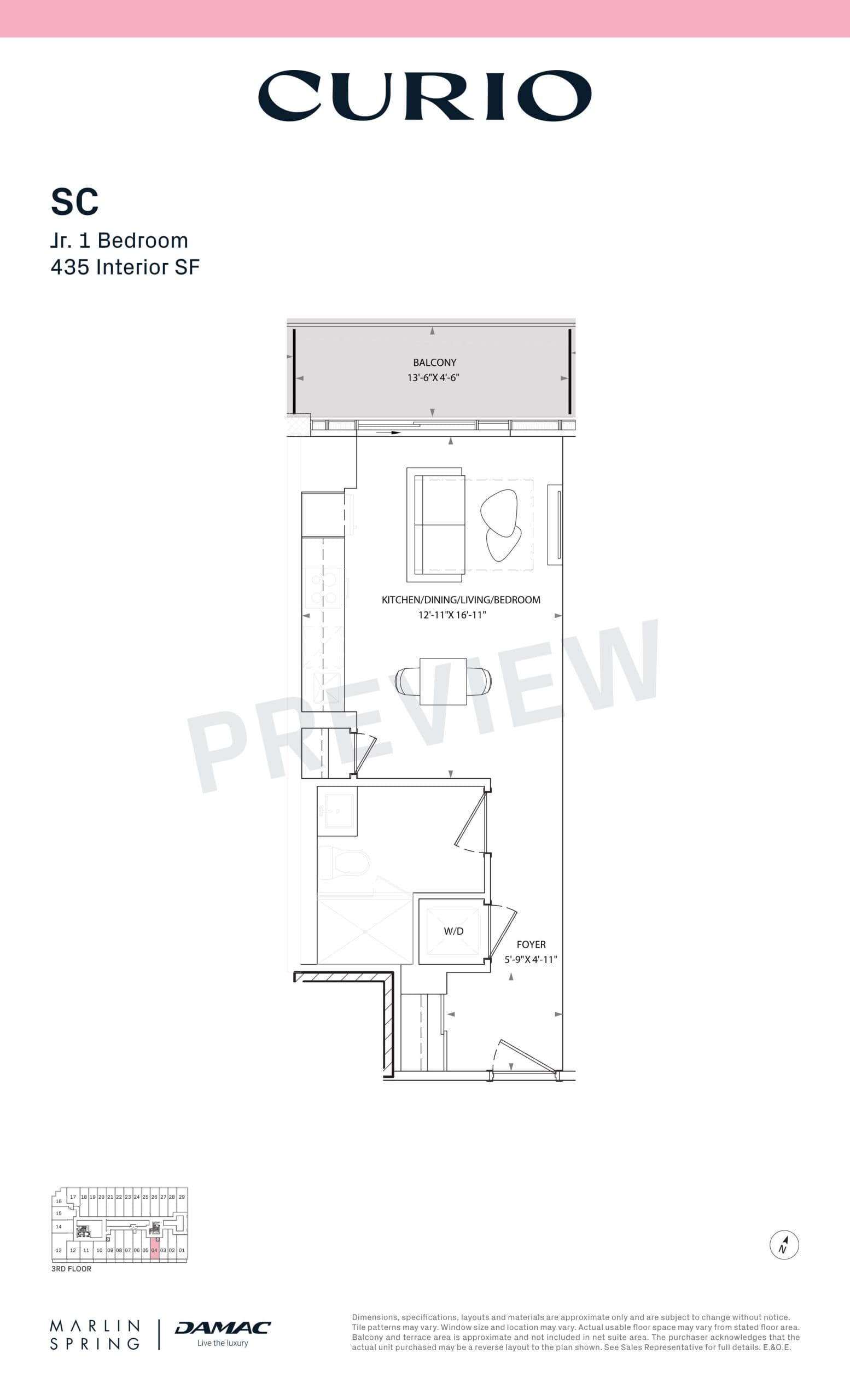 SC Floor Plan at Curio Condos - 435 sq.ft