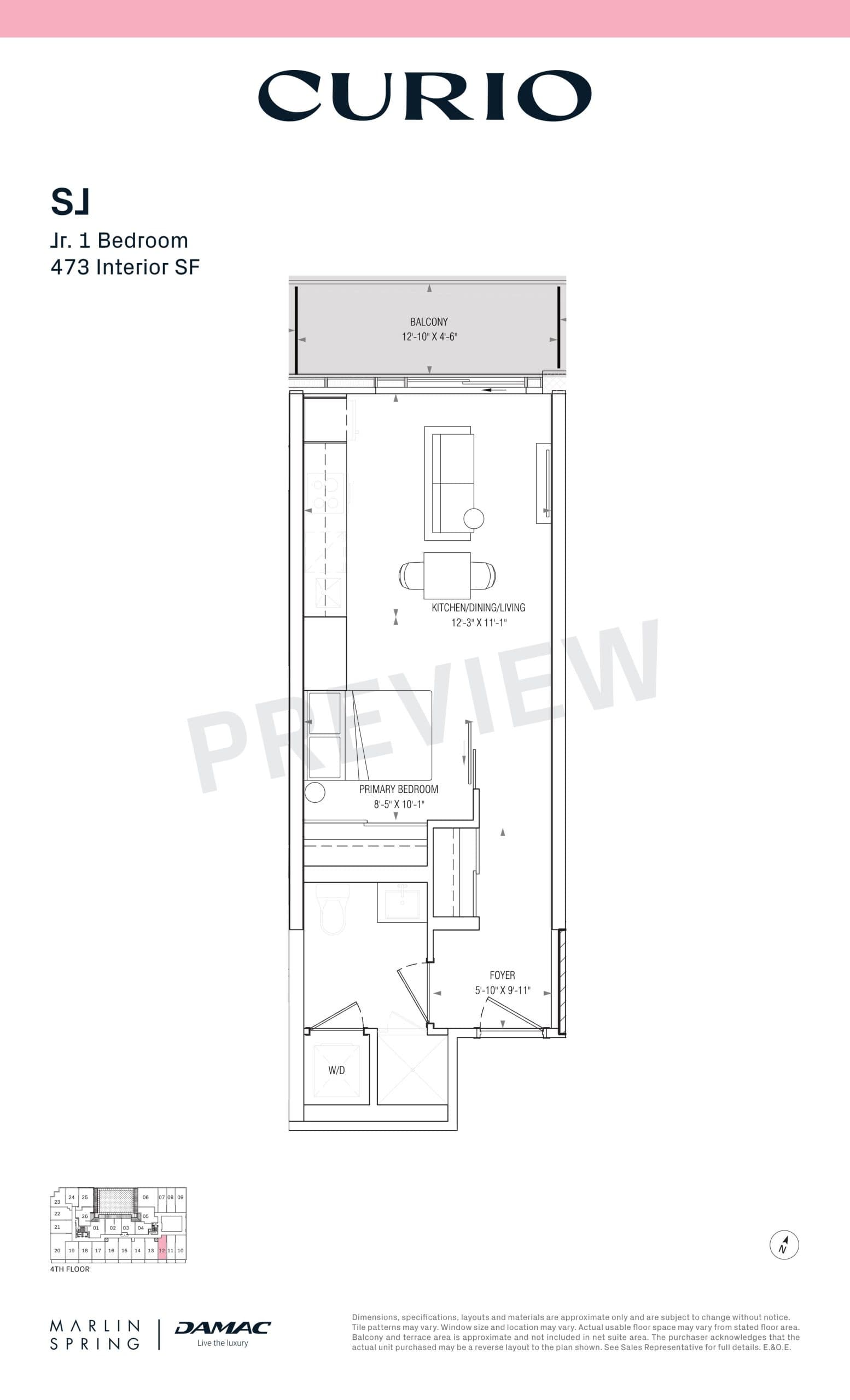 SJ Floor Plan at Curio Condos - 473 sq.ft