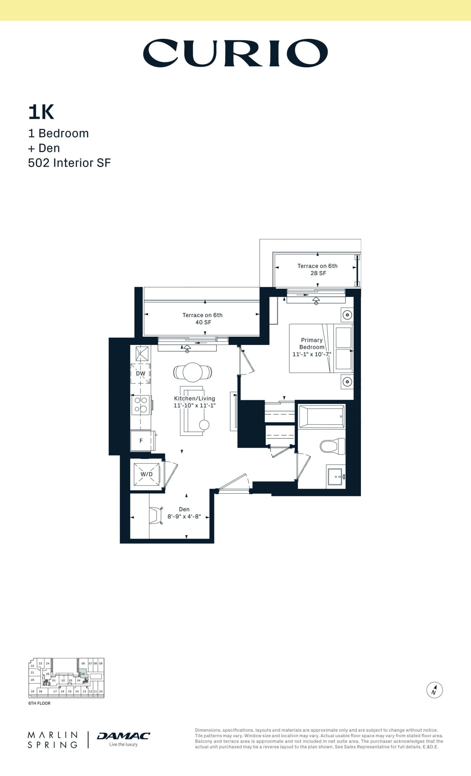 1K Floor Plan at Curio Condos - 502 sq.ft