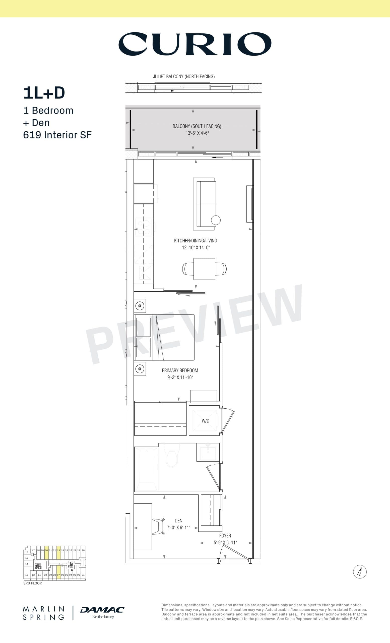 1L+D Floor Plan at Curio Condos - 619 sq.ft