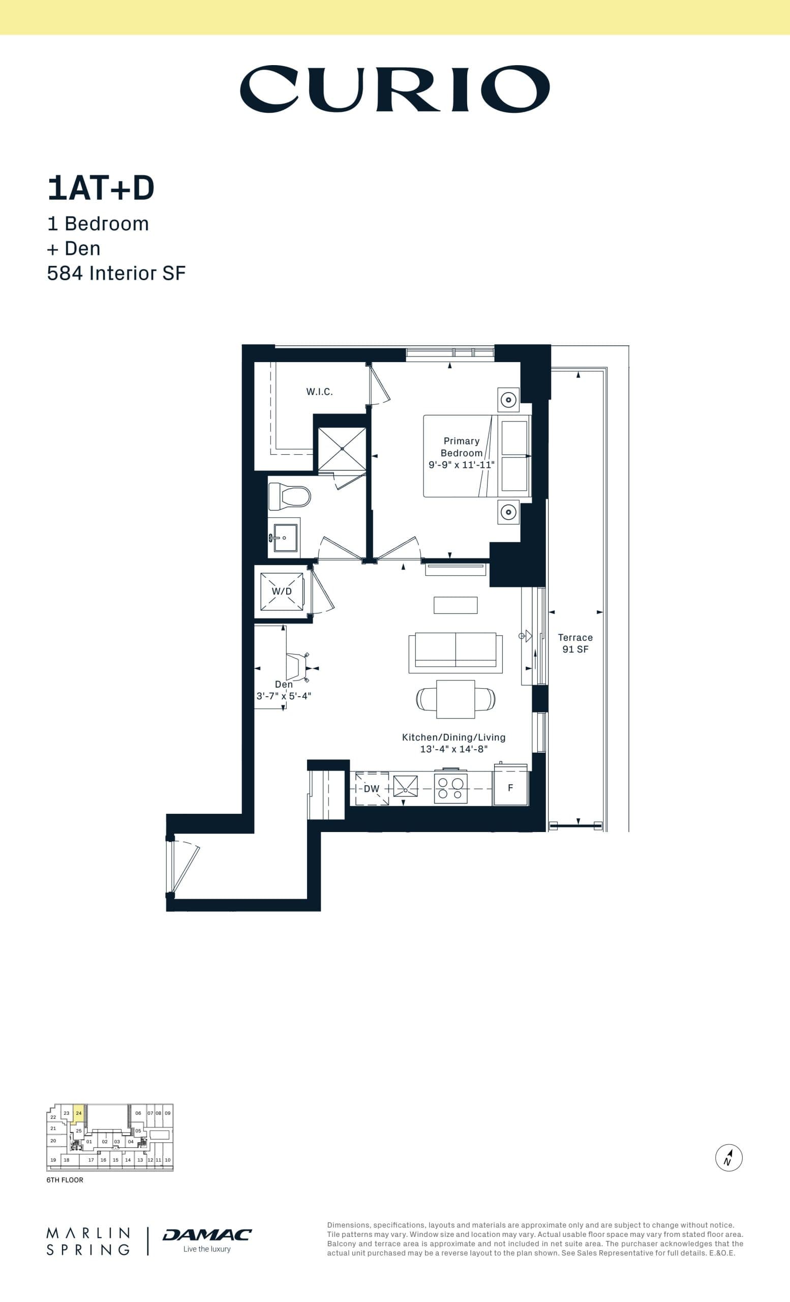 1AT+D Floor Plan at Curio Condos - 584 sq.ft